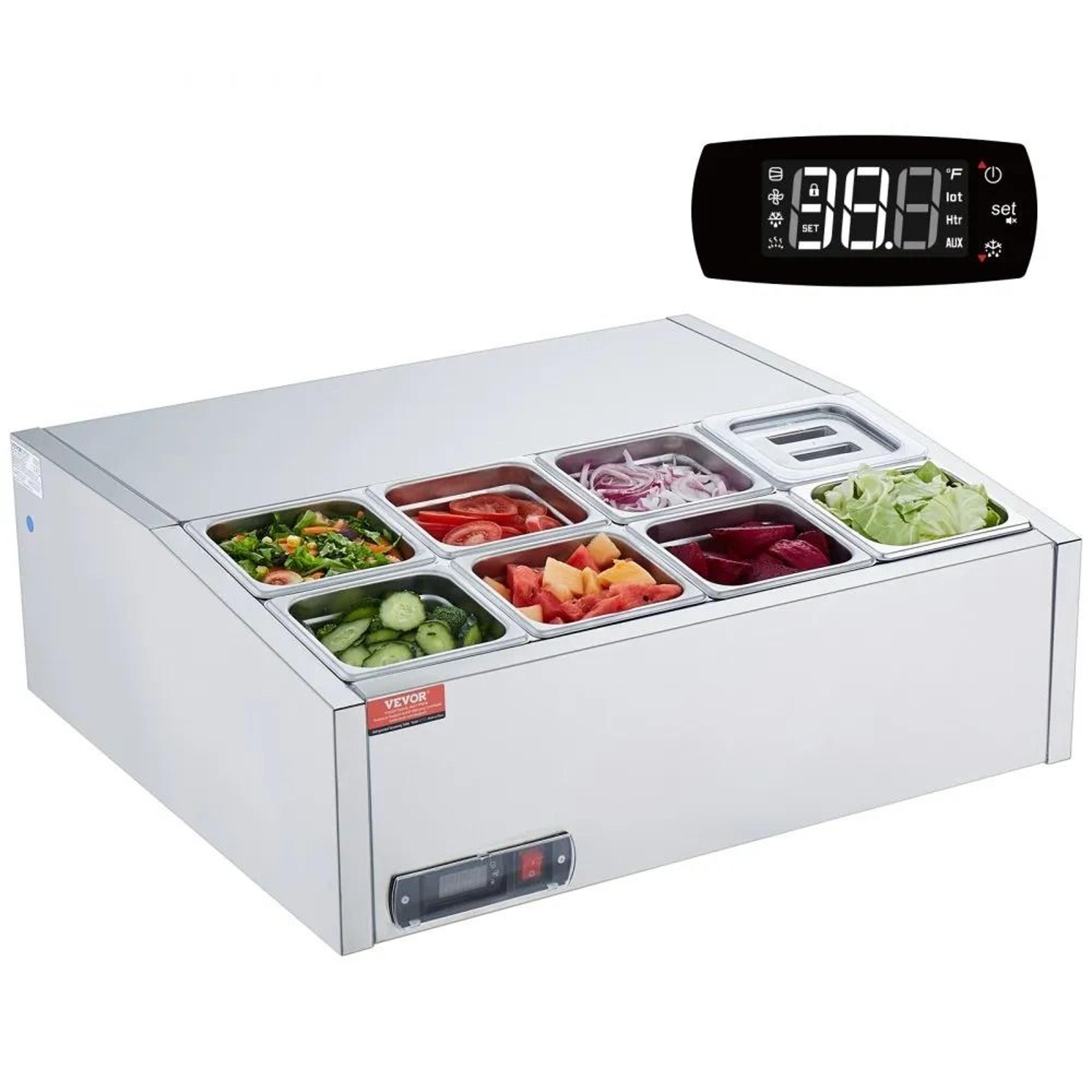 commercial refrigerated condiment station with 8 pans stainless steel sandwich prep table