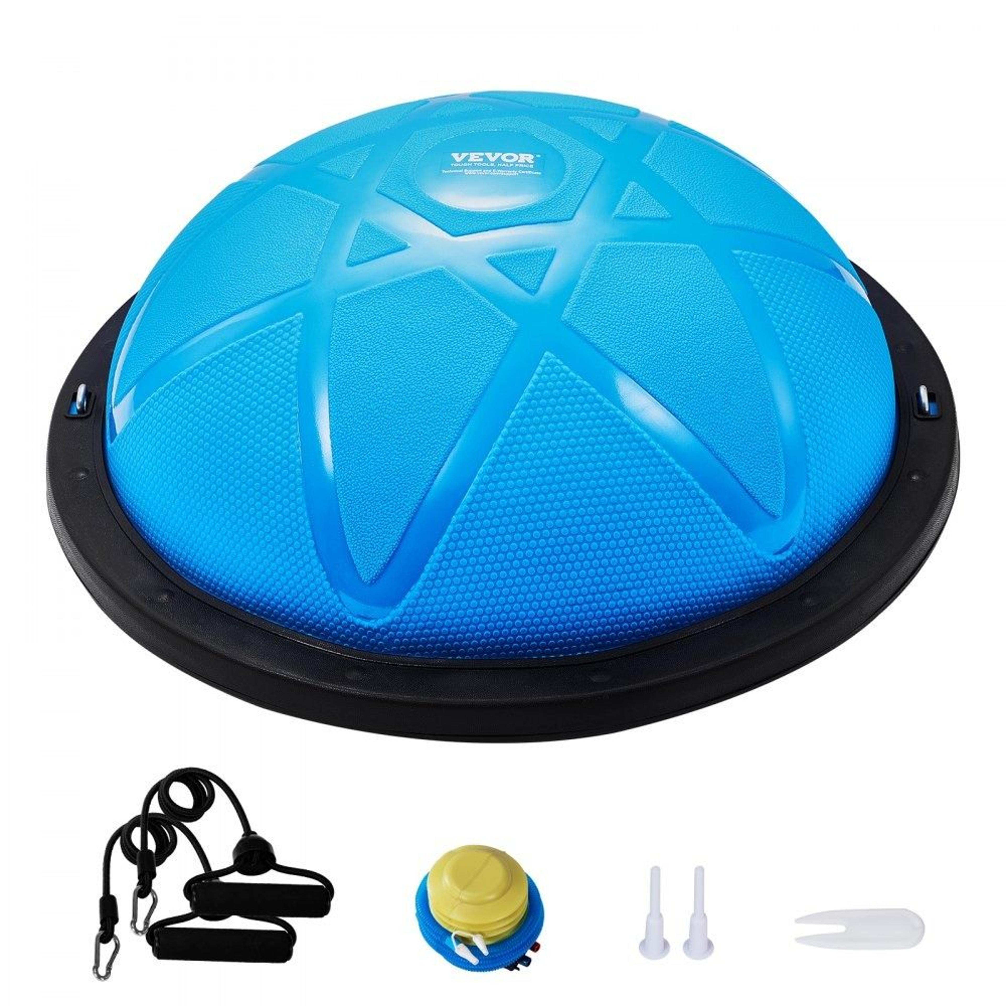 half exercise balance ball trainer with resistance bands for core strength and full body workouts