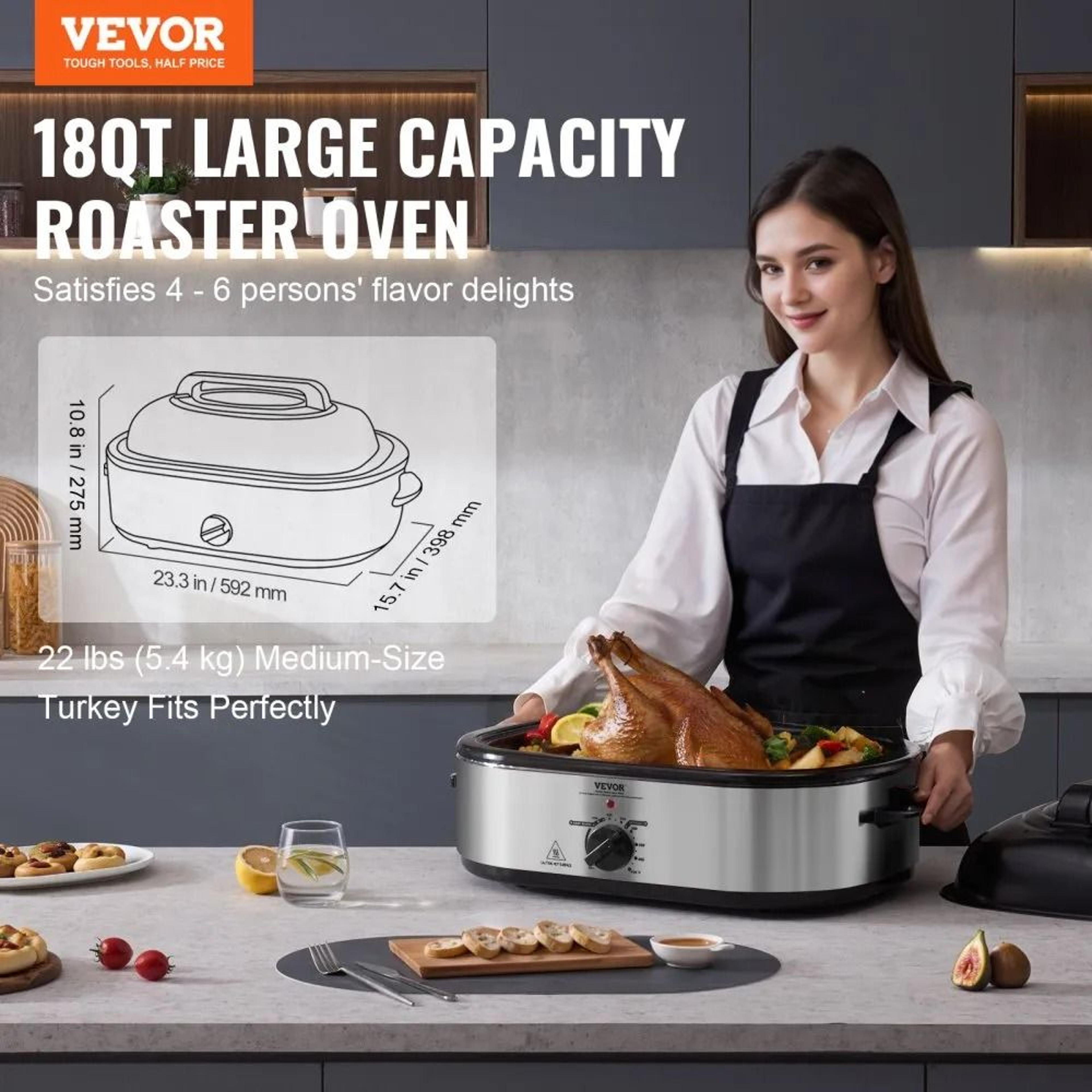 18 QT Electric Roaster Oven With Self Basting Lid And Adjustable Temperature 2