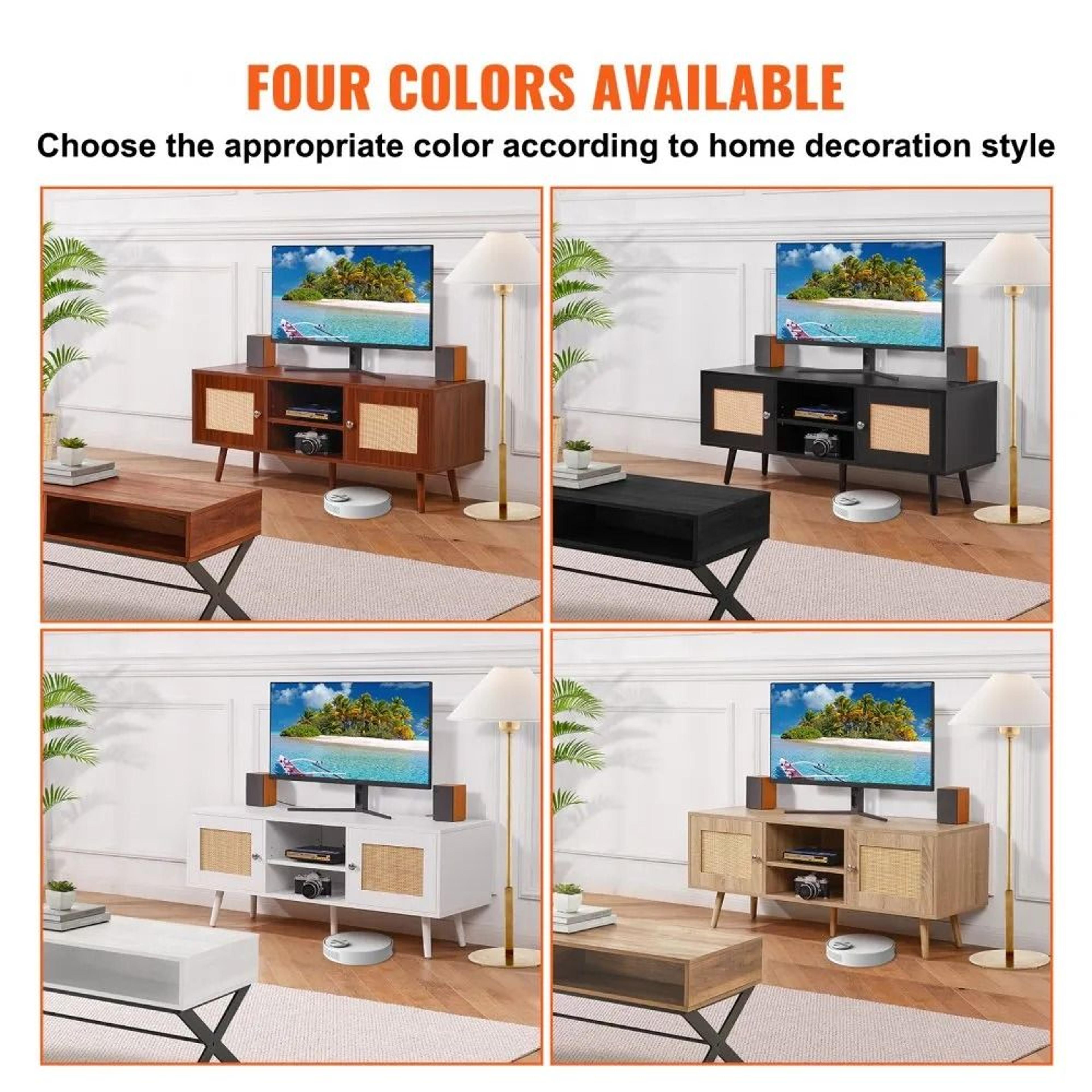 Rattan TV Stand For 55 Inch TV Boho TV Stand With Adjustable Storage And Cable Management 5