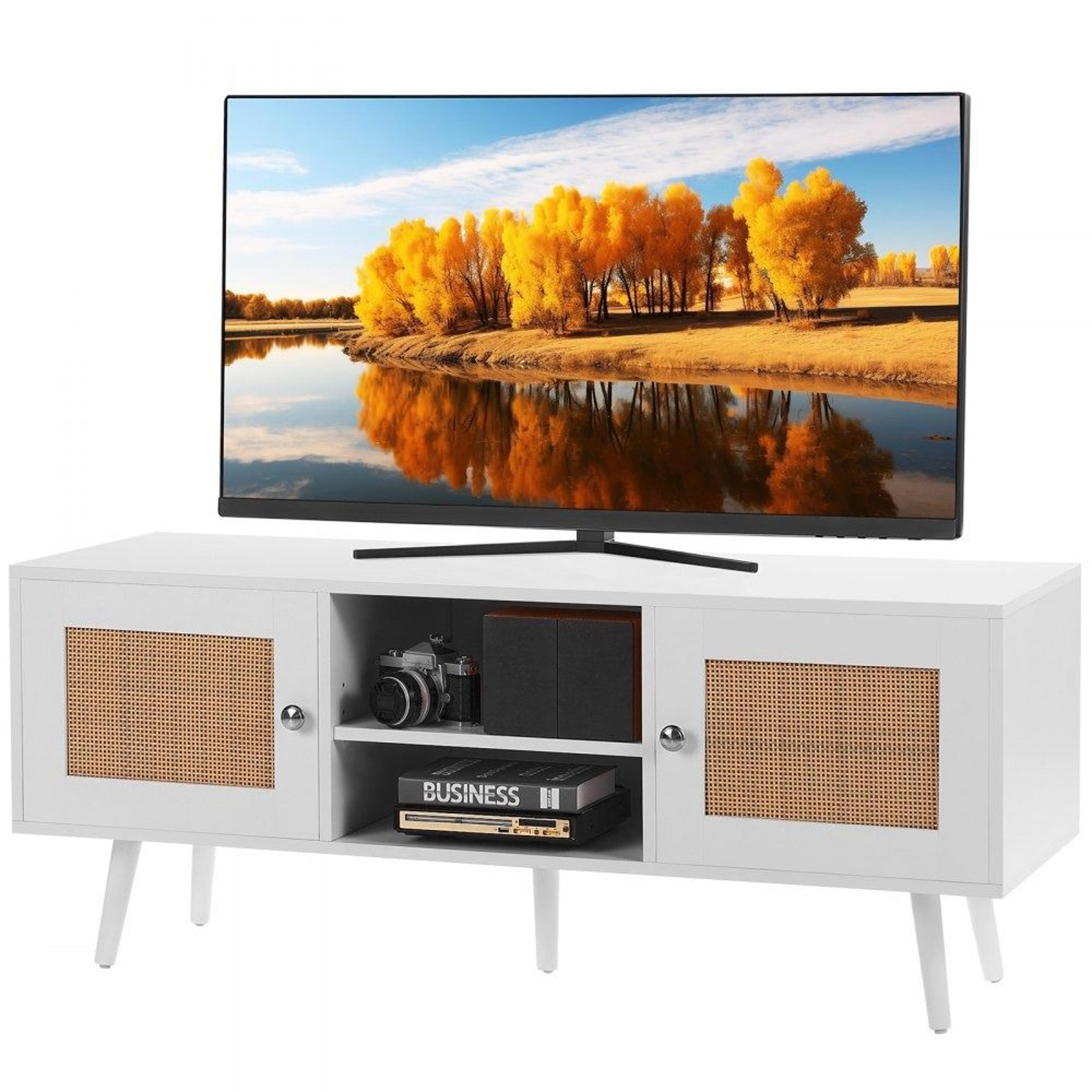 rattan tv stand for 55 inch tv boho tv stand with adjustable storage and cable management