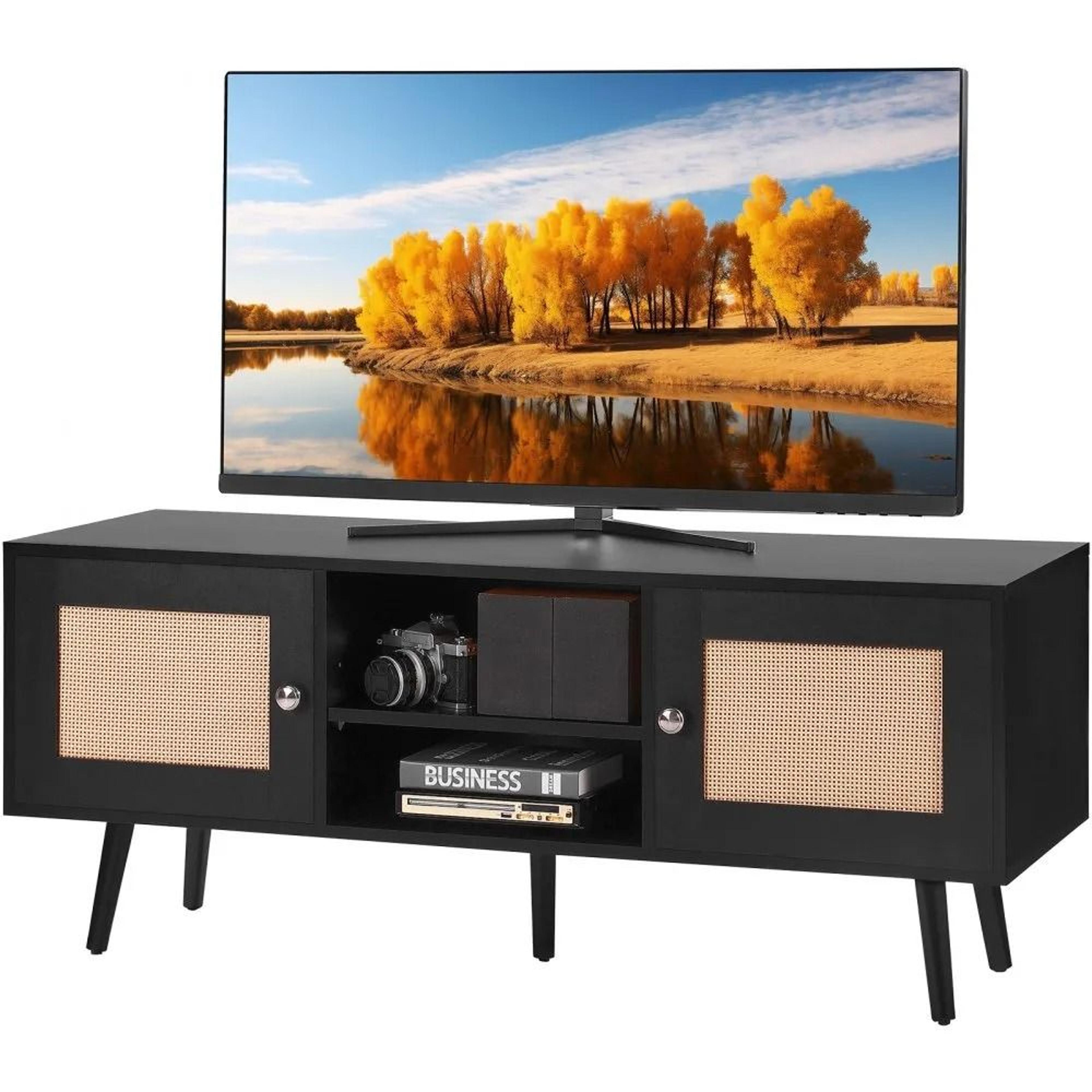 rattan tv stand boho tv cabinet mid century modern media console for 55 inch tv