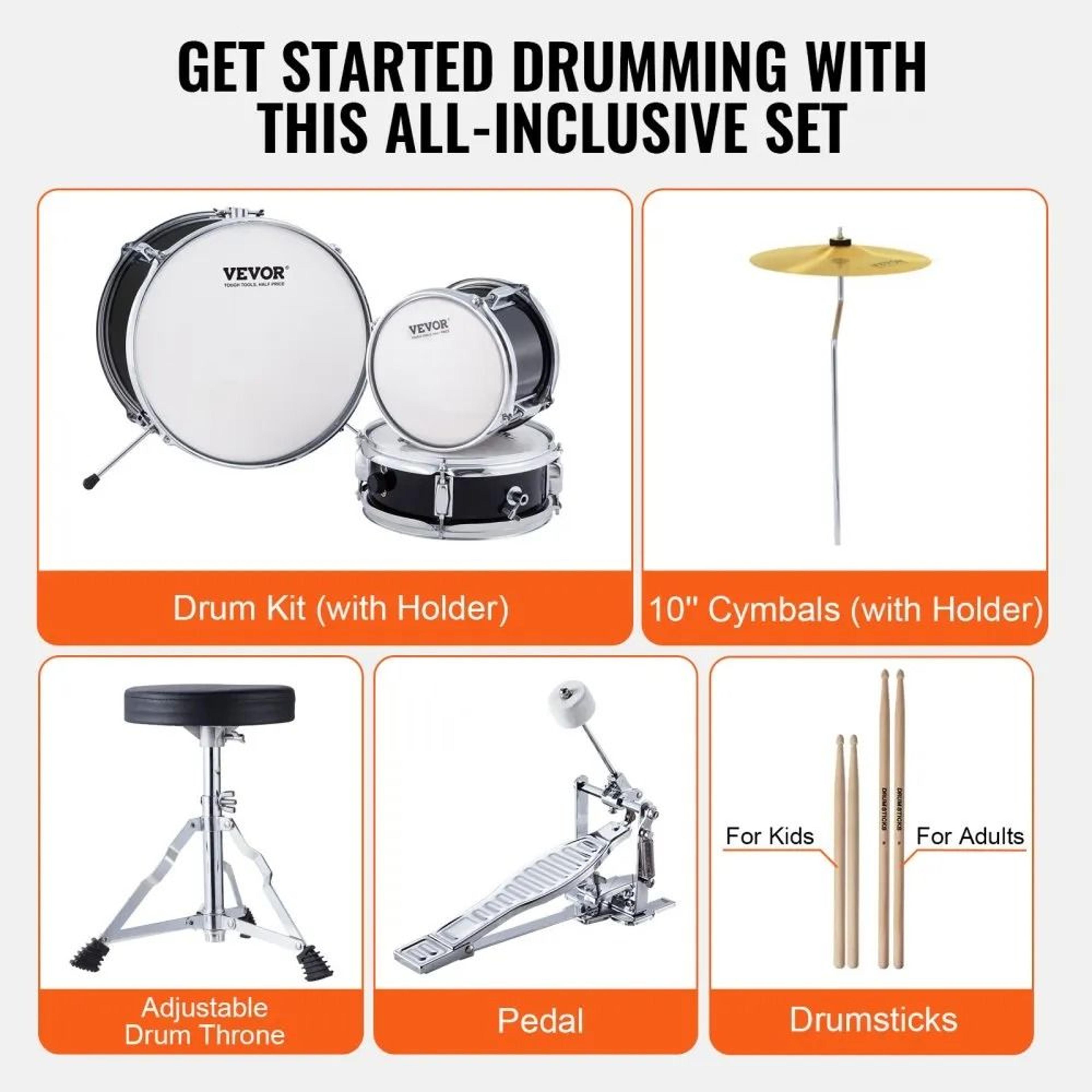 Kids Beginner Drum Set 3 Piece Junior Starter Drum Kit With Adjustable Throne 3