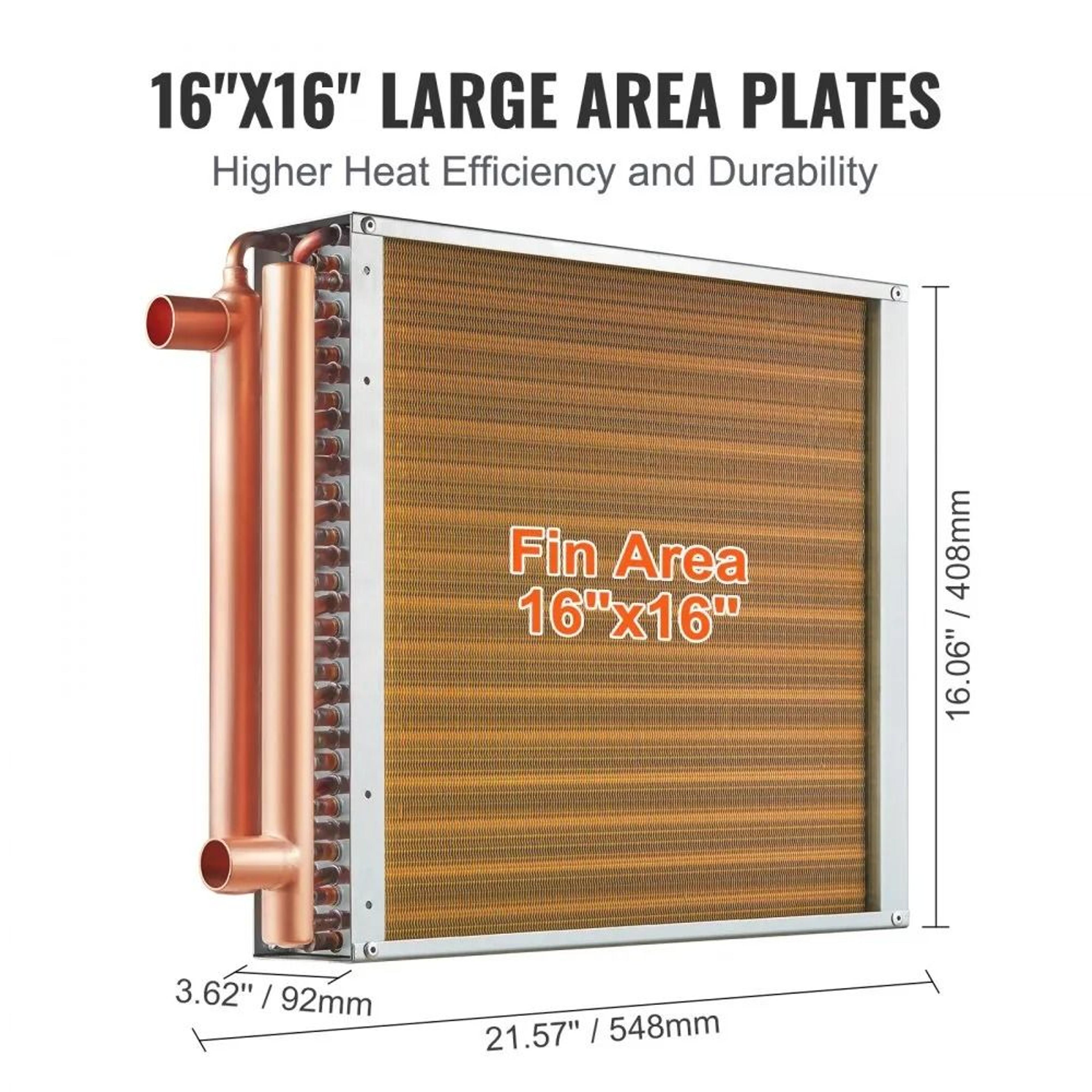 16 X 16 Water To Air Heat Exchanger 3 Row Copper Coil For Forced Air Heating 6