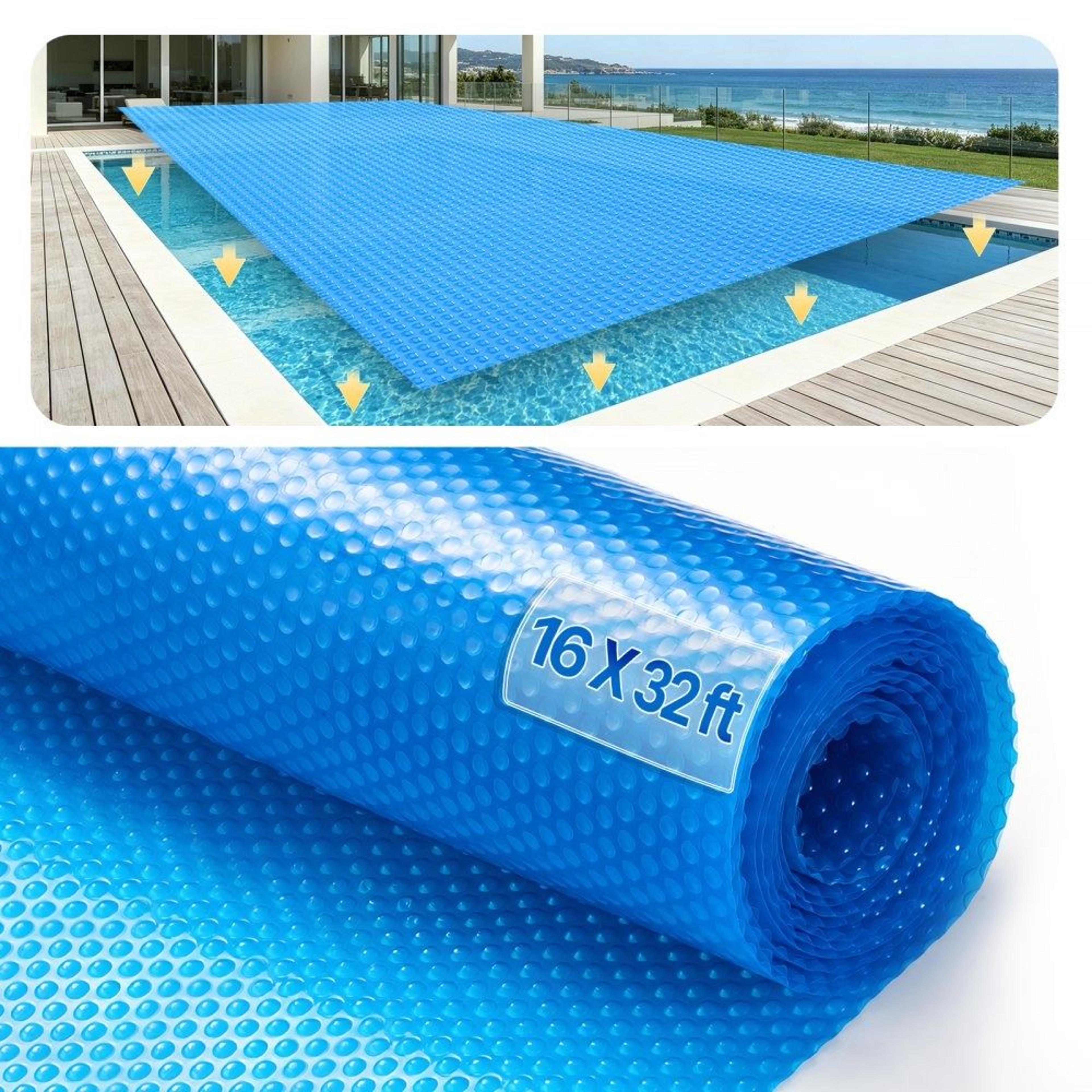 16 mil solar pool cover 32 x 16 ft heat retaining pool blanket for inground and above ground pools