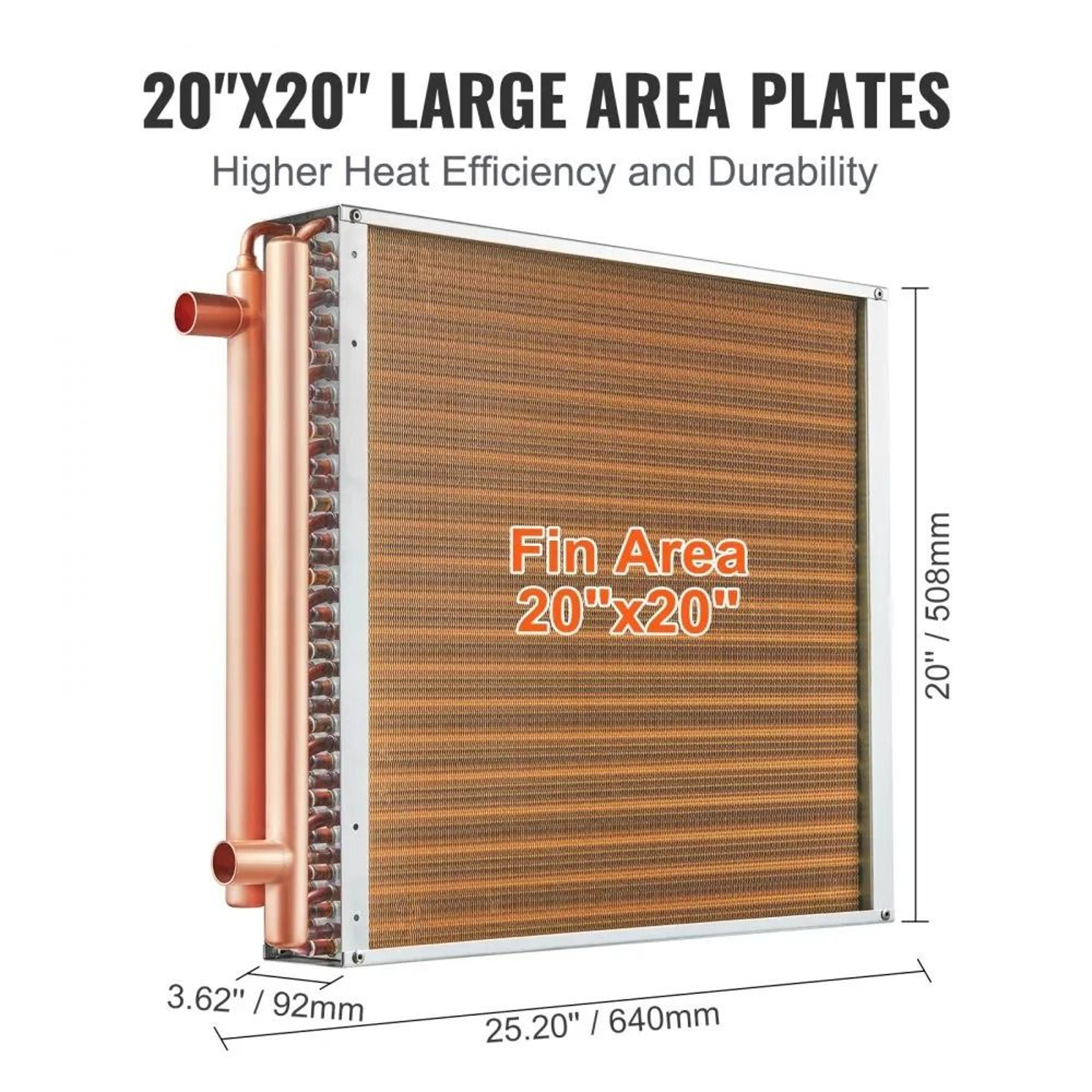 20 X 20 Water To Air Heat Exchanger 160K BTU Copper Coil For Wood Furnace And Forced Air Heating 6