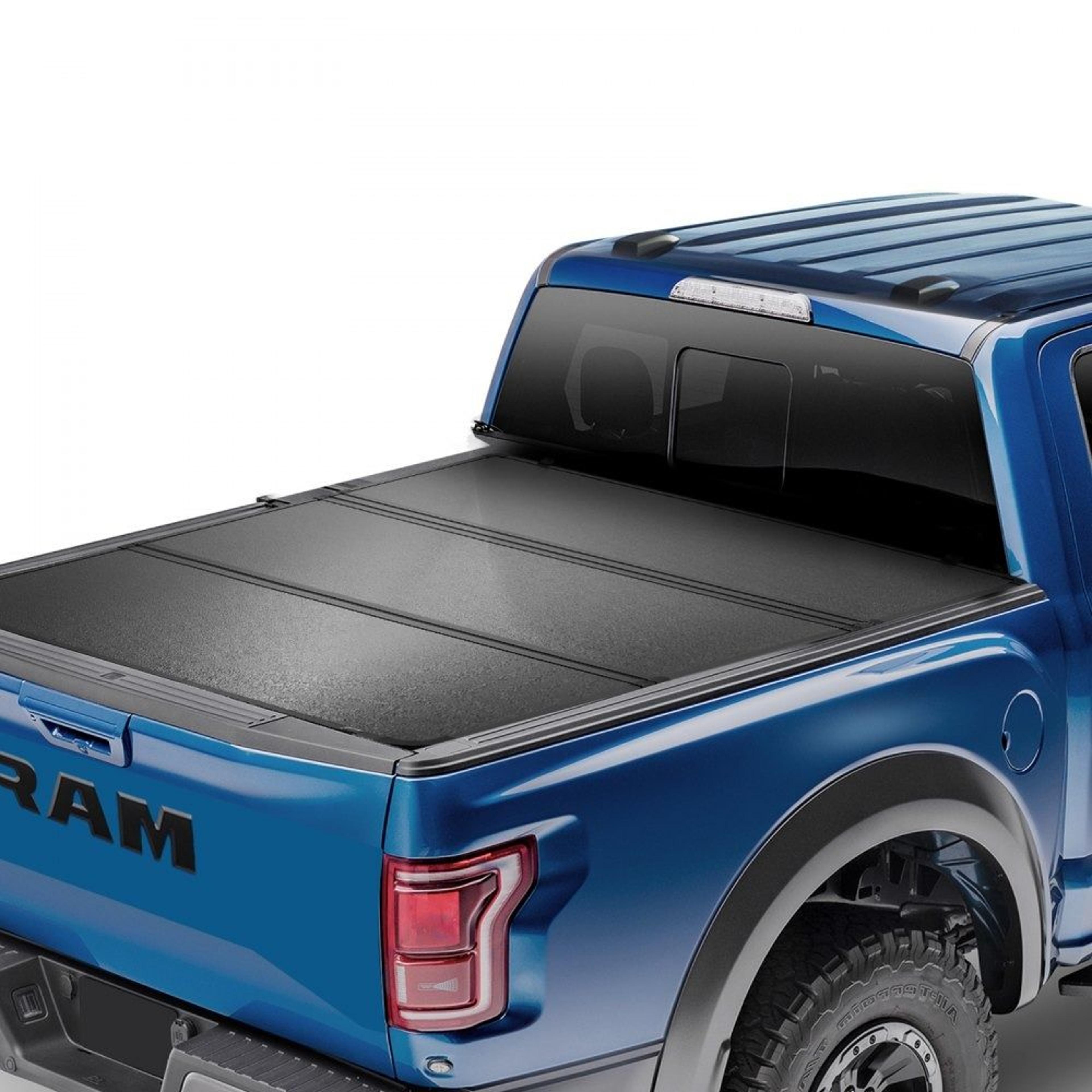 hard tri fold tonneau cover for ford f150 6.5 foot bed 2015 to 2024 with led light