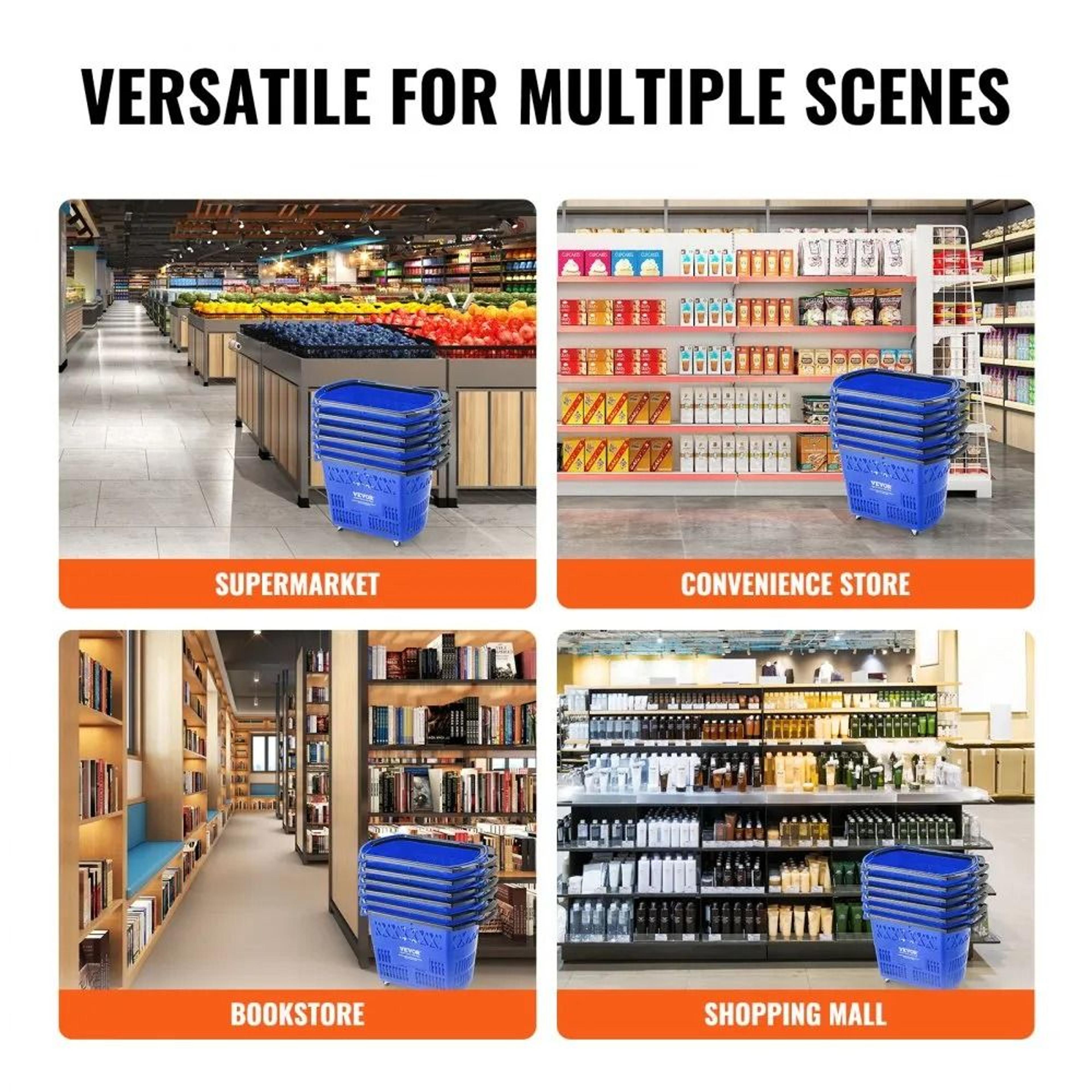 39L Rolling Shopping Baskets With Wheels And Handles 6 Pack For Grocery Stores And Retail 6