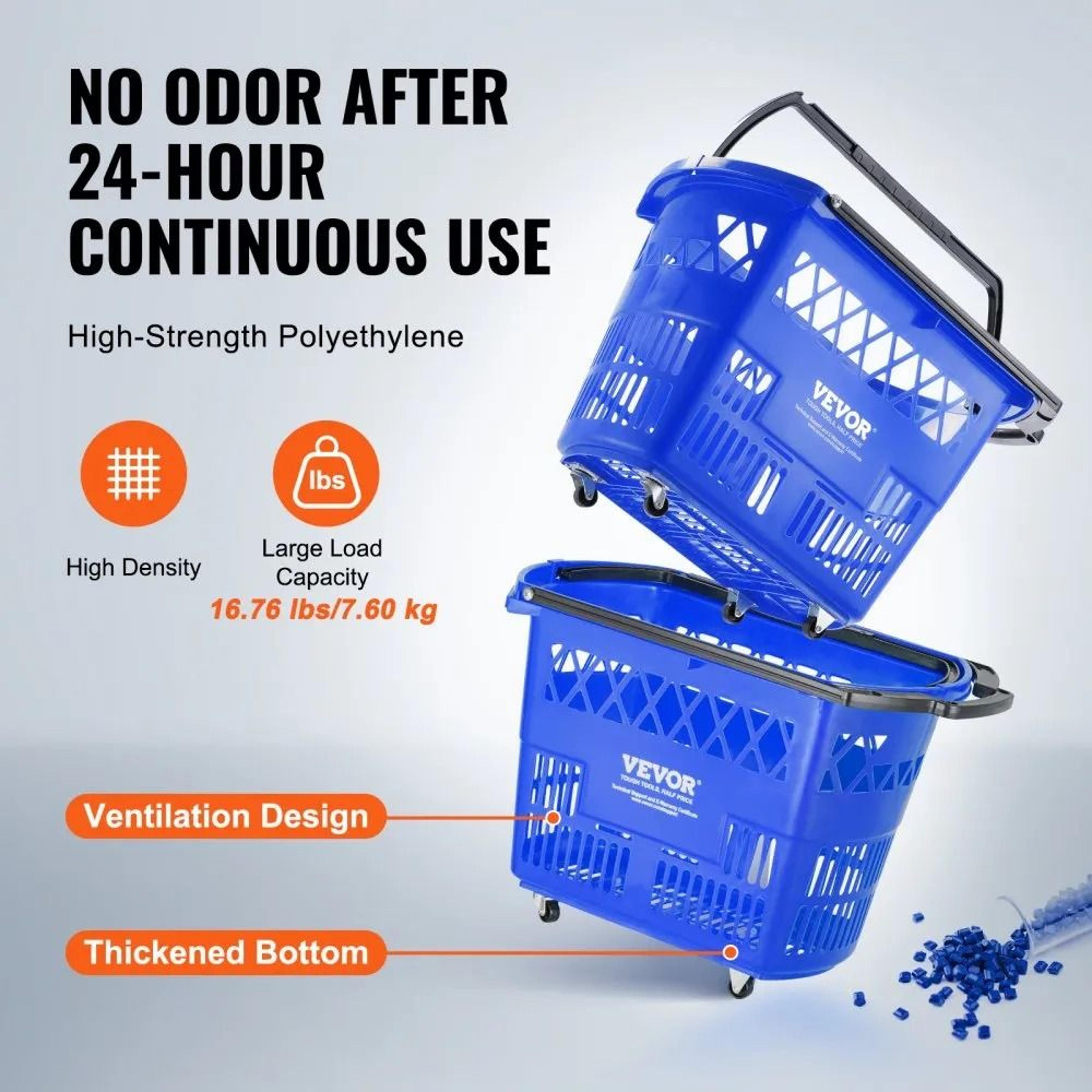 39L Rolling Shopping Baskets With Wheels And Handles 6 Pack For Grocery Stores And Retail 1