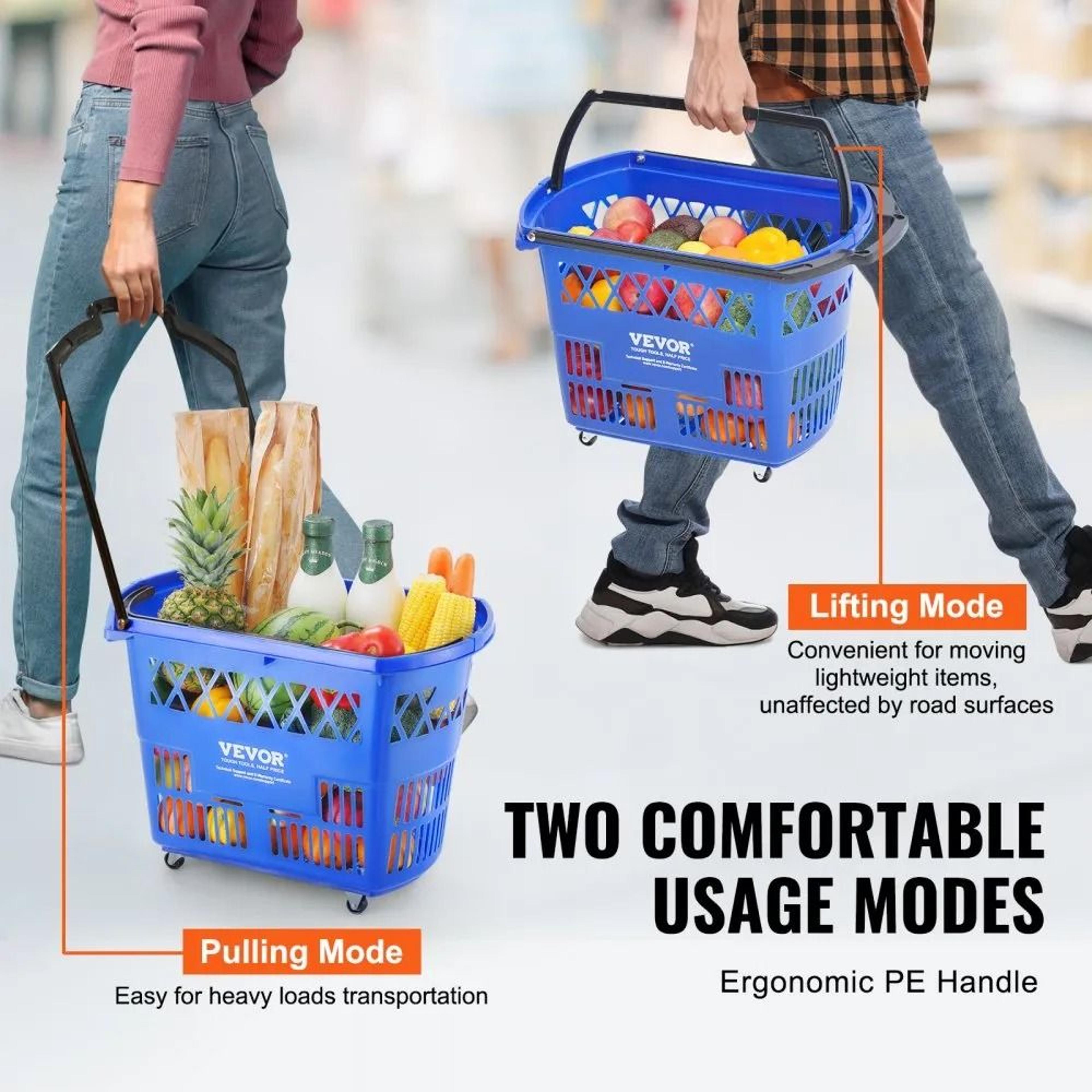 39L Rolling Shopping Baskets With Wheels And Handles 6 Pack For Grocery Stores And Retail 4