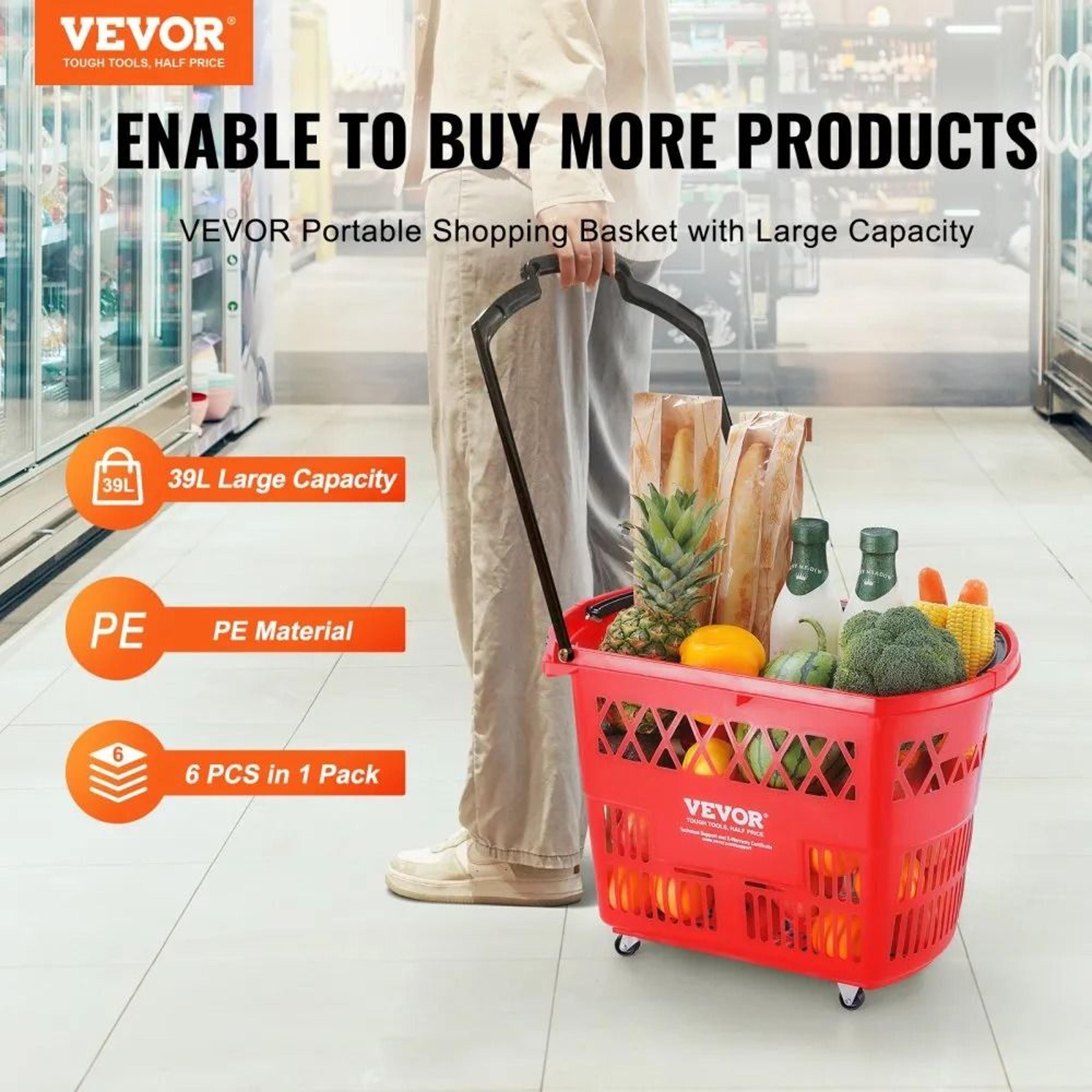 39L Rolling Shopping Basket Set With Wheels And Handles For Grocery Stores And Retail Shops 4
