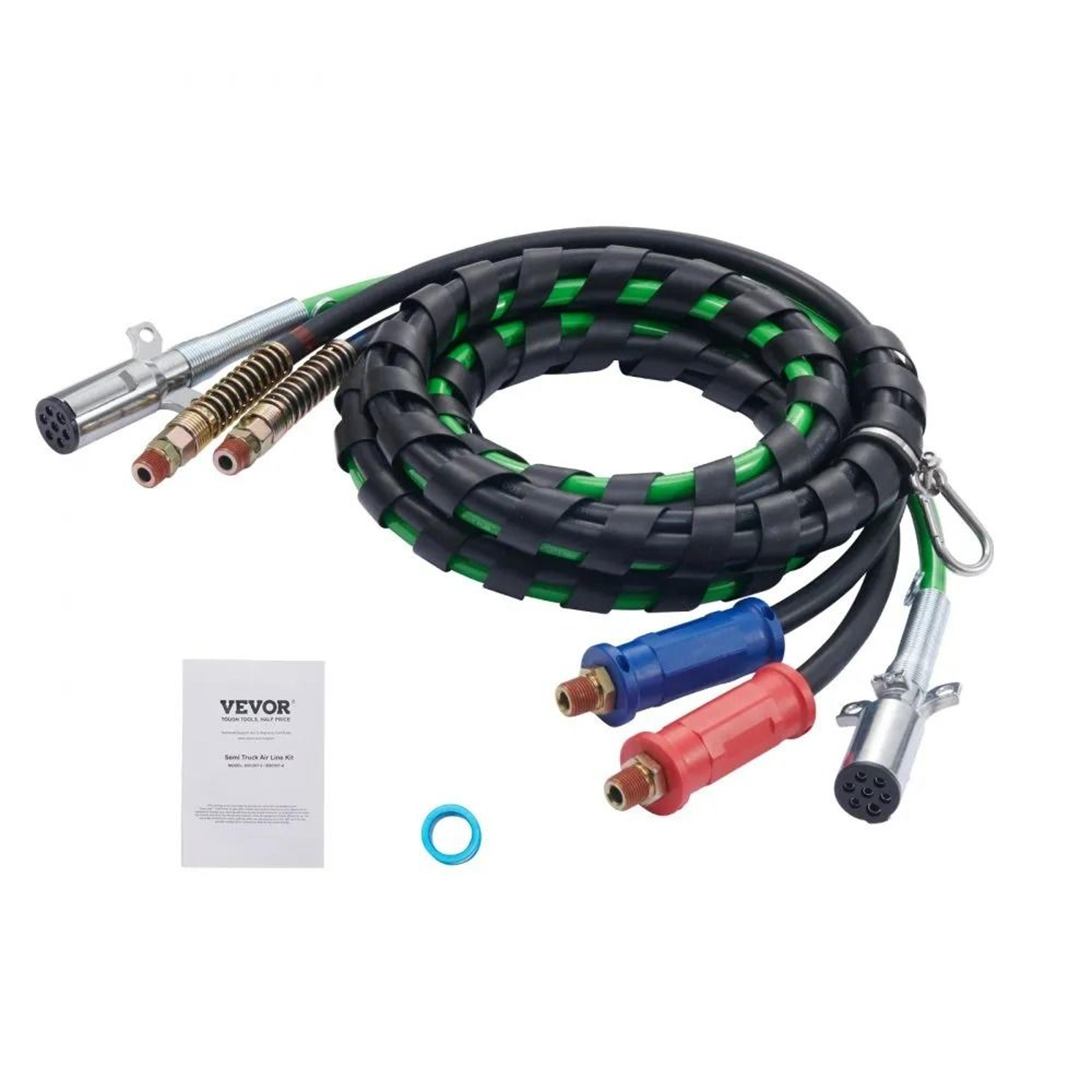 12FT Semi Truck Air Lines Kit With 3 In 1 Air Hoses And SAE J560 ABS Power Line 7