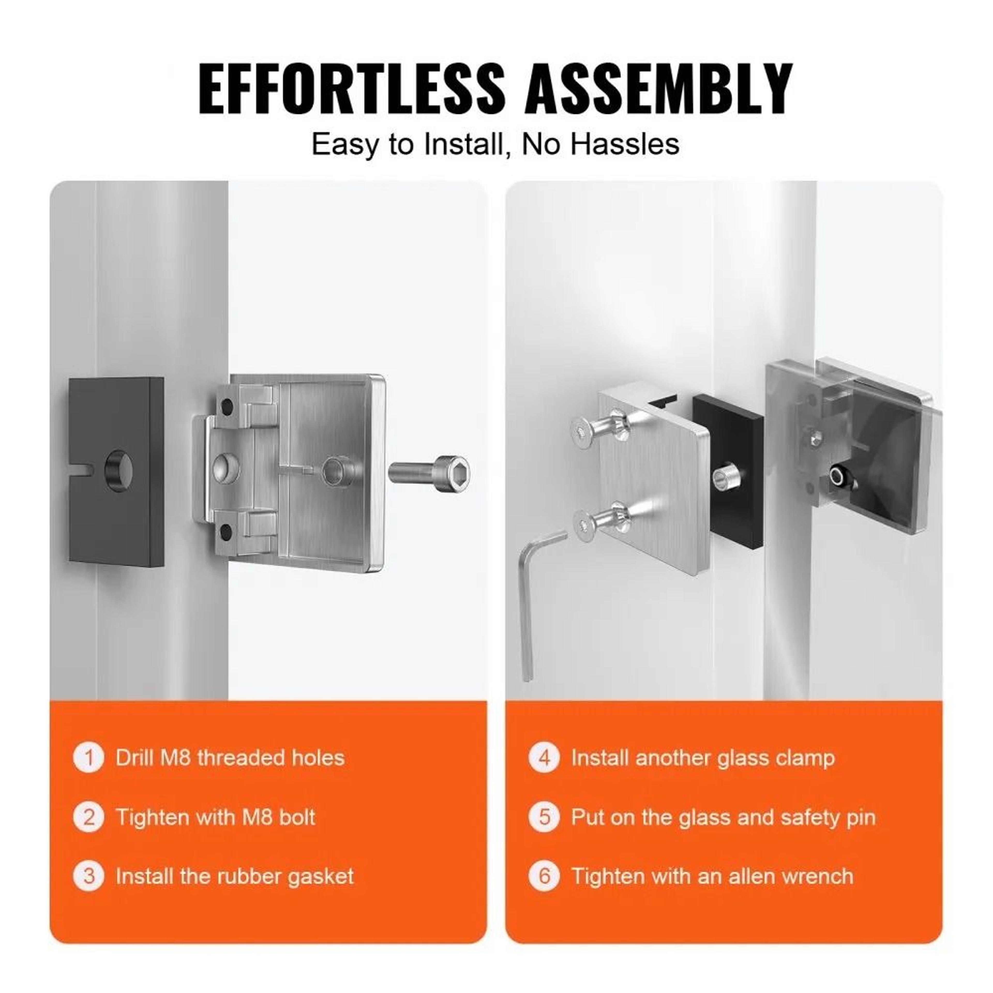 Square Glass Railing Clamps For Tempered Glass With Stainless Steel Adjustable Mounting Brackets 5