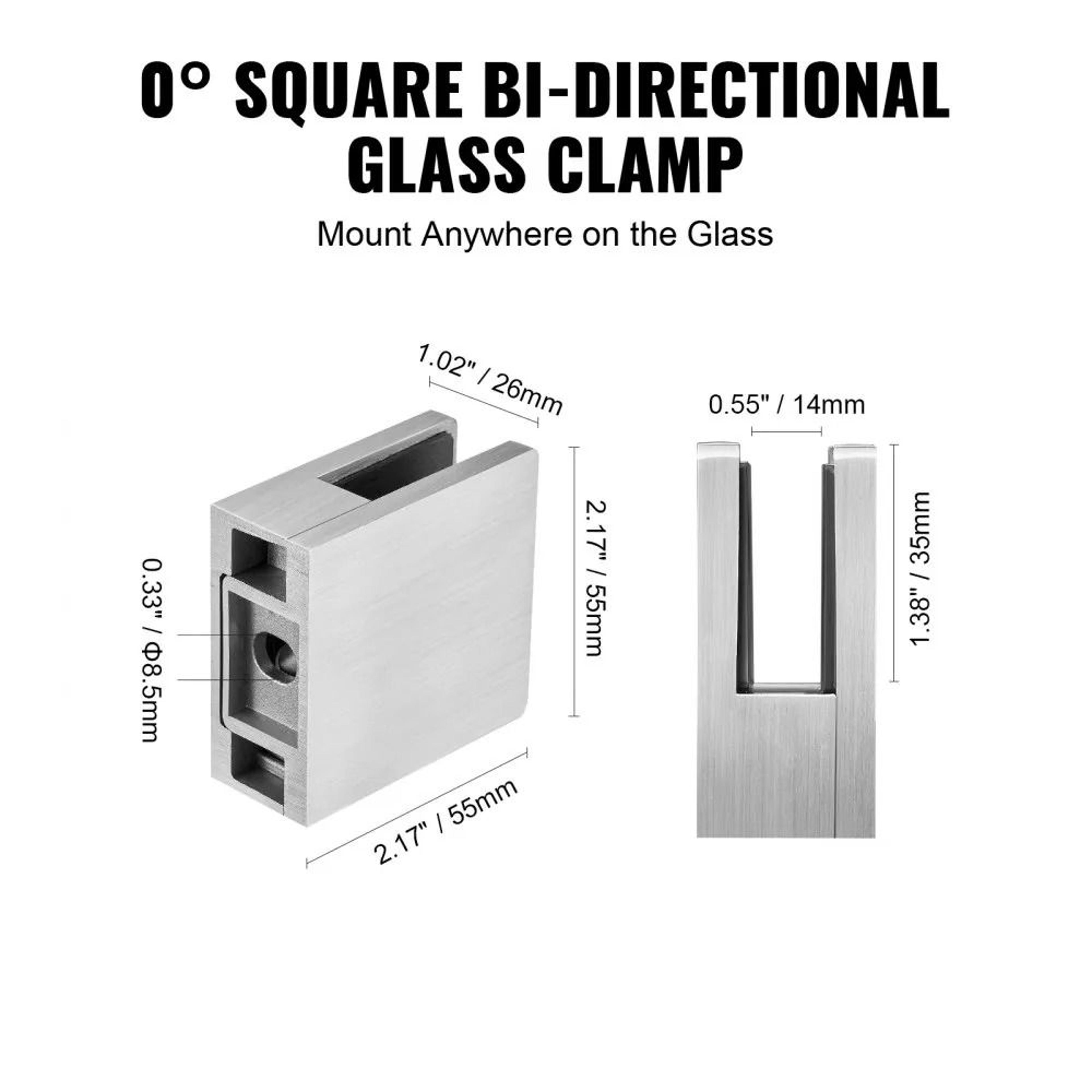 Square Glass Railing Clamps For Tempered Glass With Stainless Steel Adjustable Mounting Brackets 3