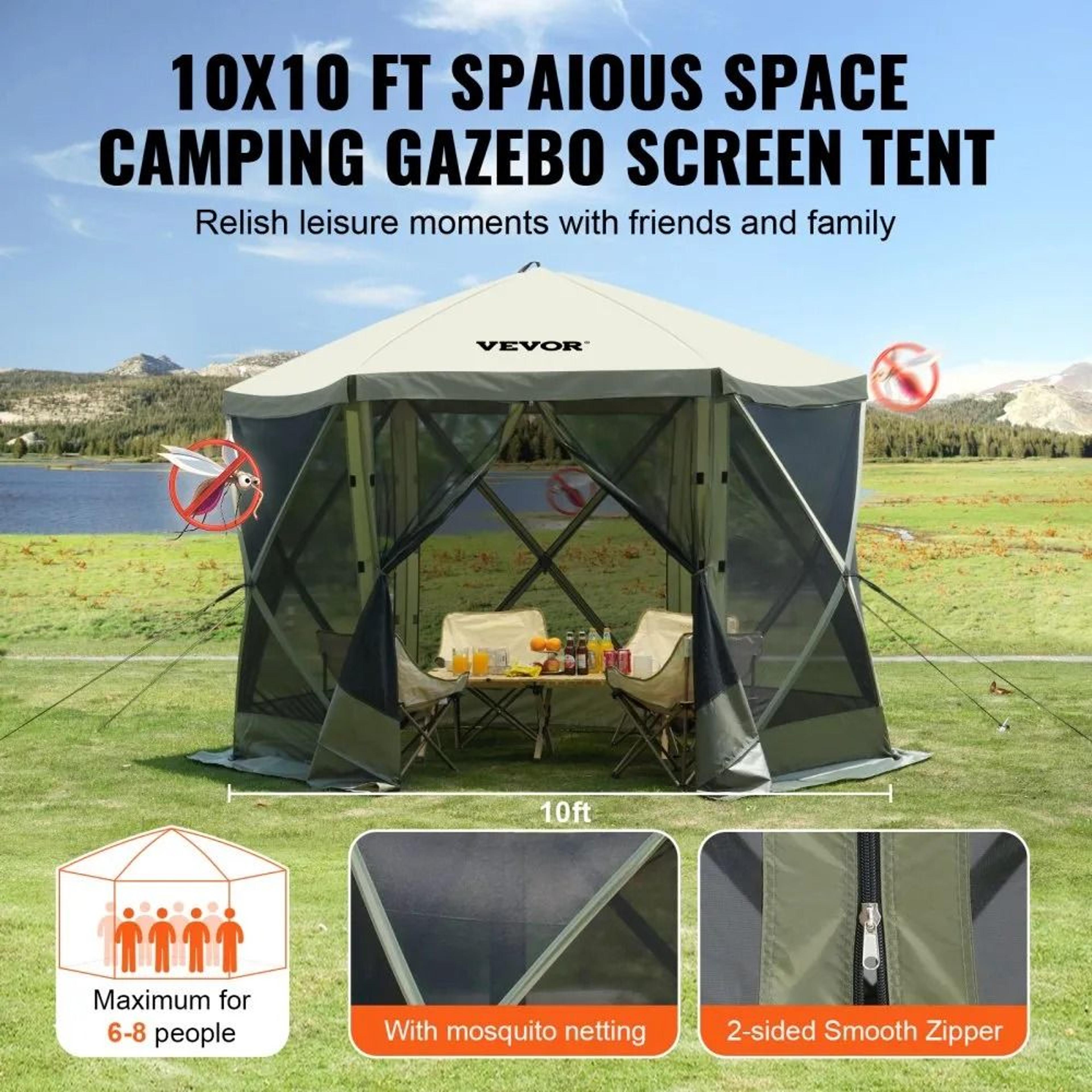 10x10 Pop Up Gazebo Screen Tent With Mosquito Netting And Removable Privacy Panels 2