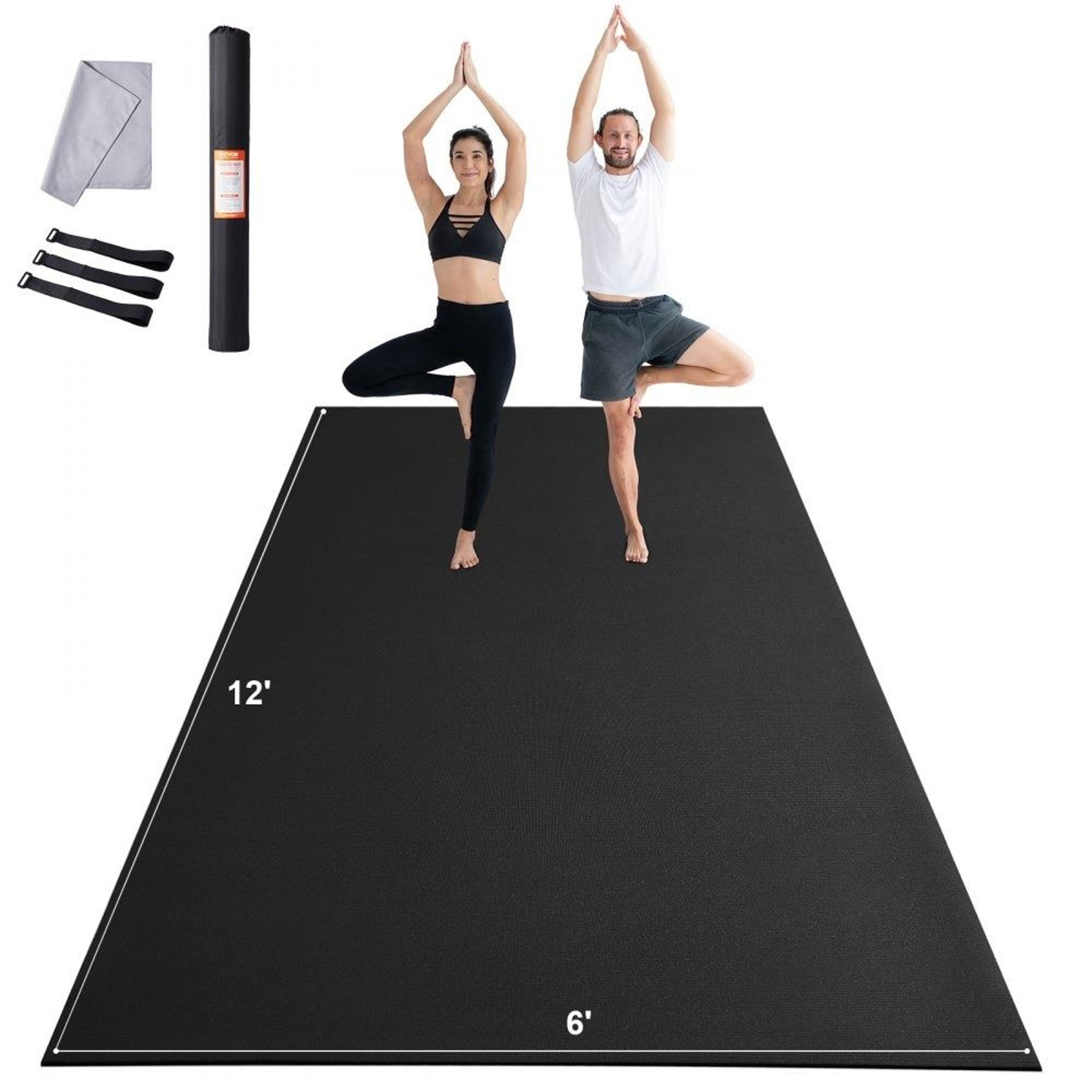 large non slip exercise mat 12 x 6 ft thick home gym mat for yoga fitness and floor workouts