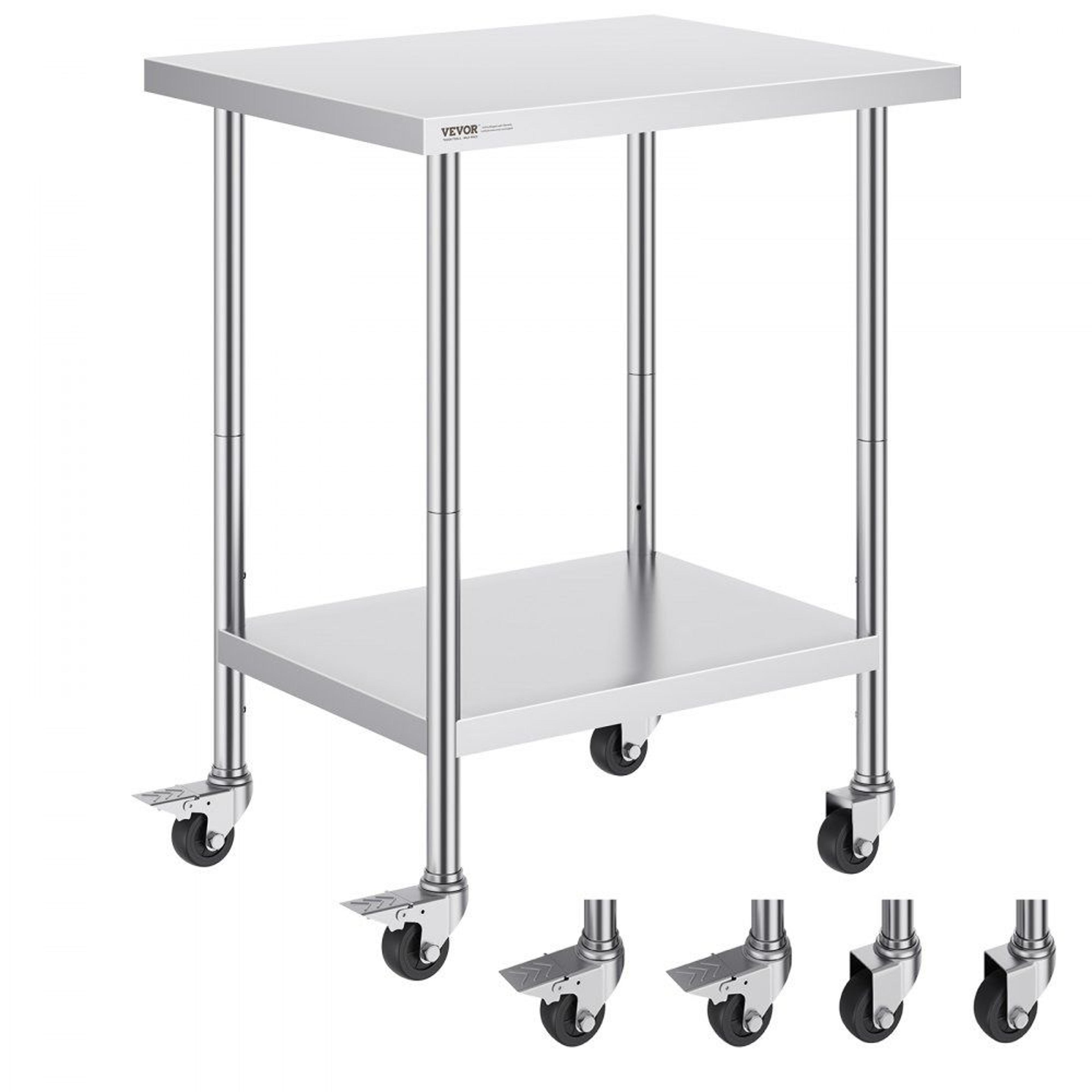 stainless steel work table with wheels adjustable commercial kitchen prep table