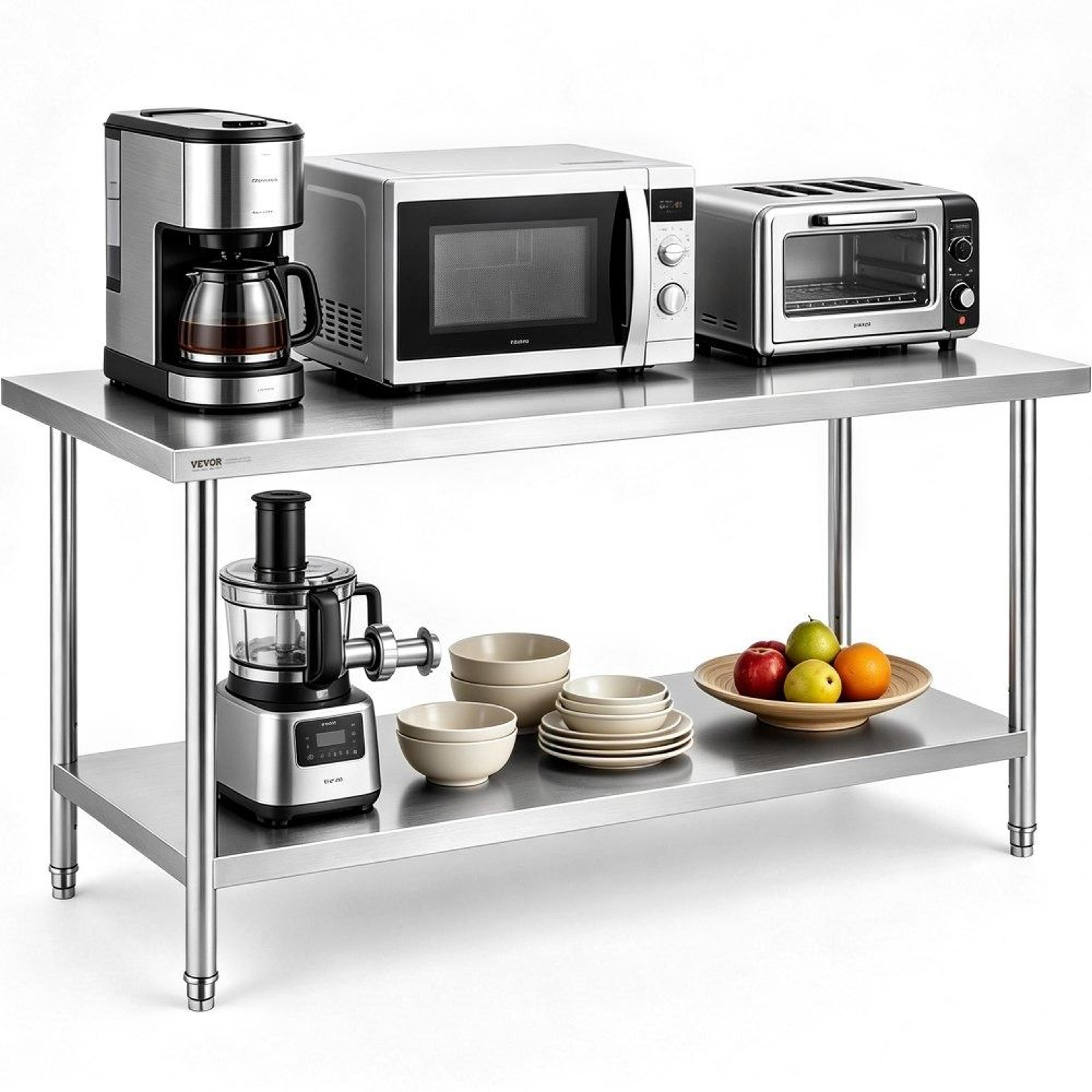 heavy duty stainless steel prep table with adjustable shelf for commercial kitchens