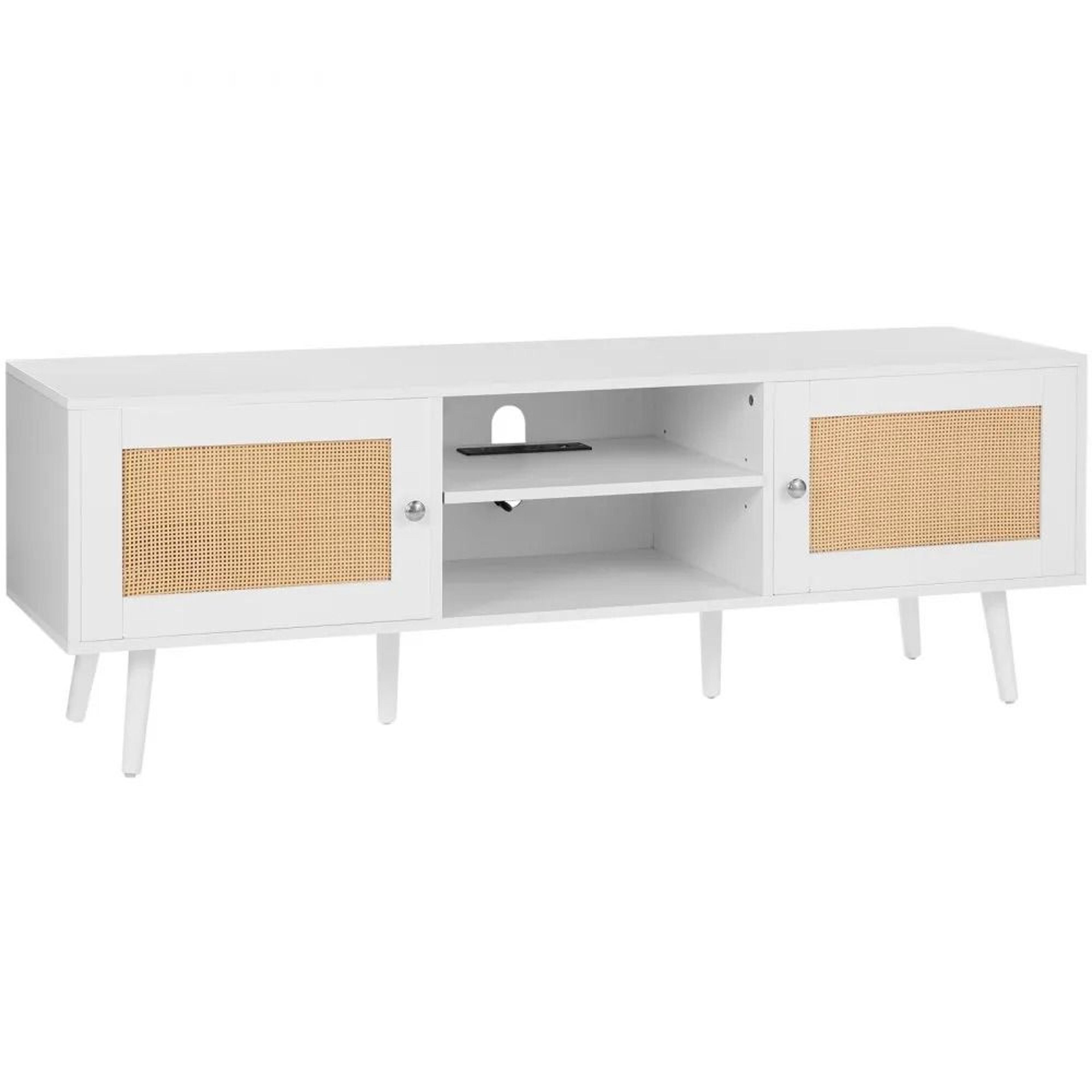Rattan TV Stand For 65 Inch TV With Storage And Built In Power Outlet 7