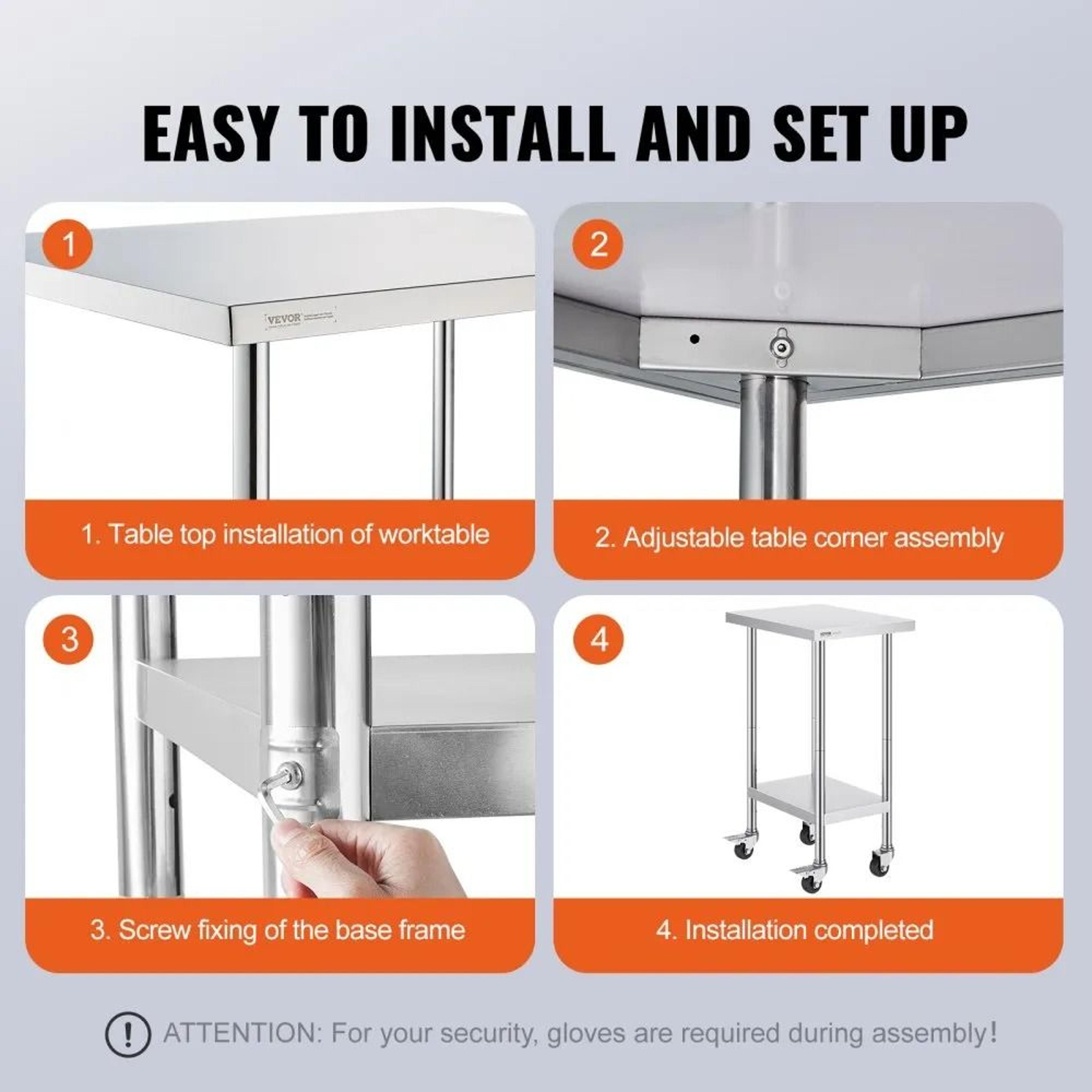 Stainless Steel Work Table With Wheels Adjustable Commercial Kitchen Prep Table 24 X 18 X 38 Inch 5
