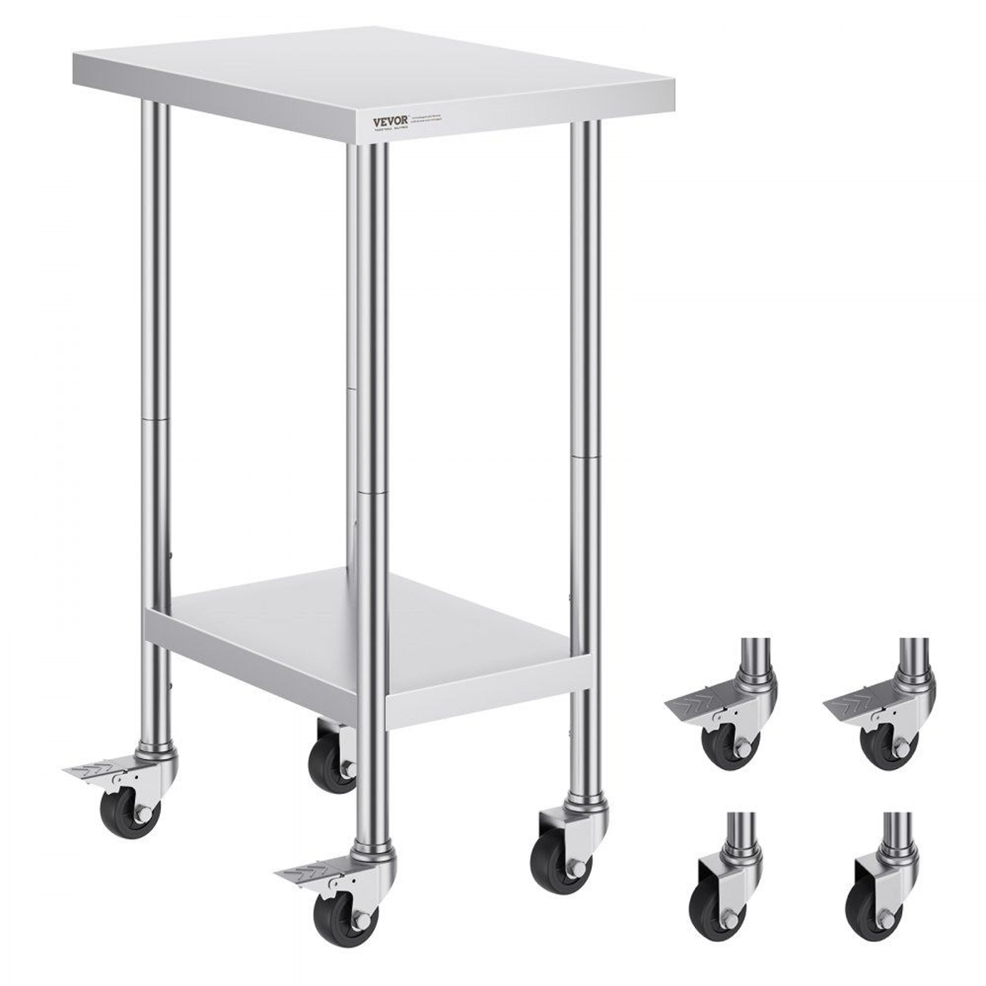stainless steel work table with wheels adjustable commercial kitchen prep table 24 x 18 x 38 inch