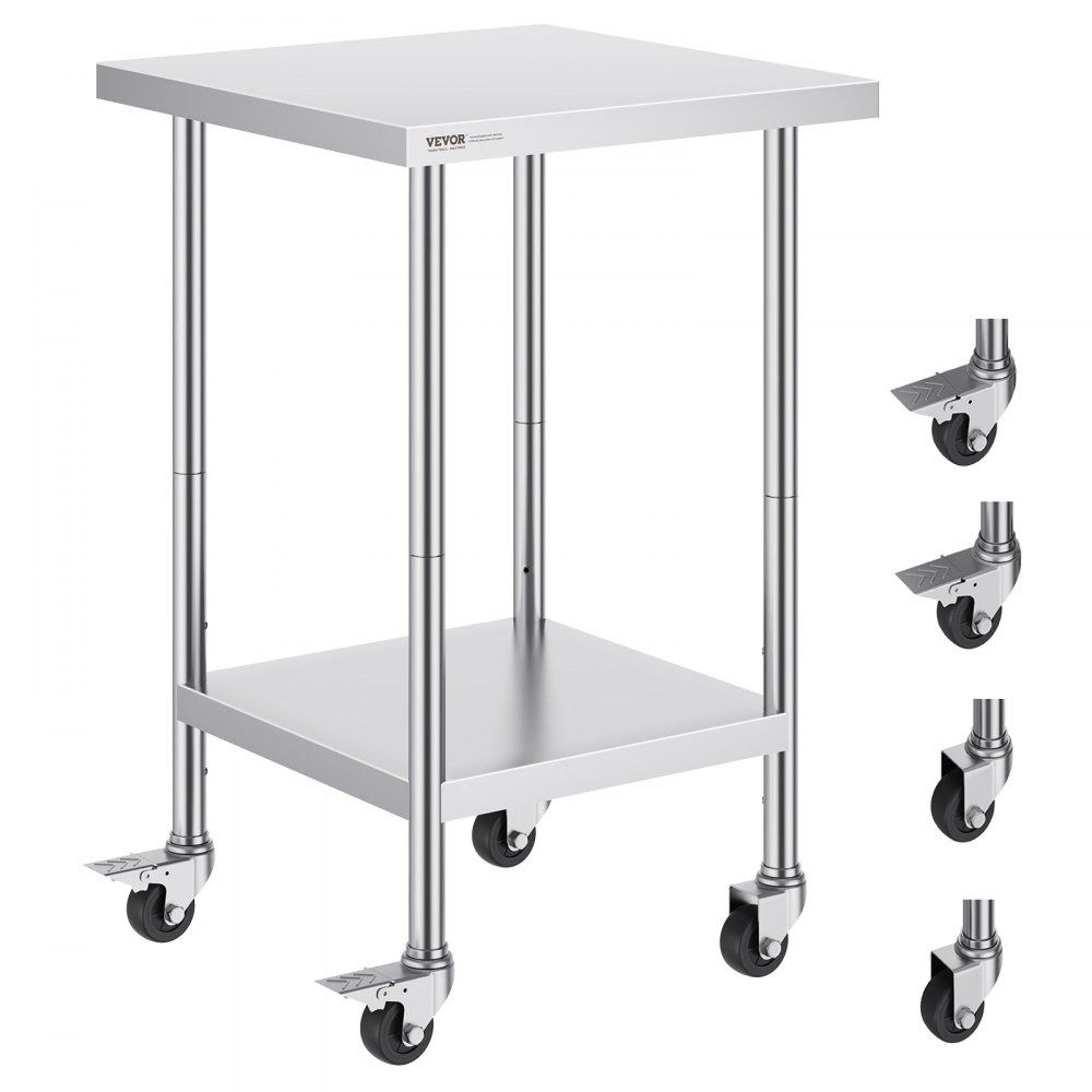 heavy duty stainless steel work table with wheels and adjustable shelf