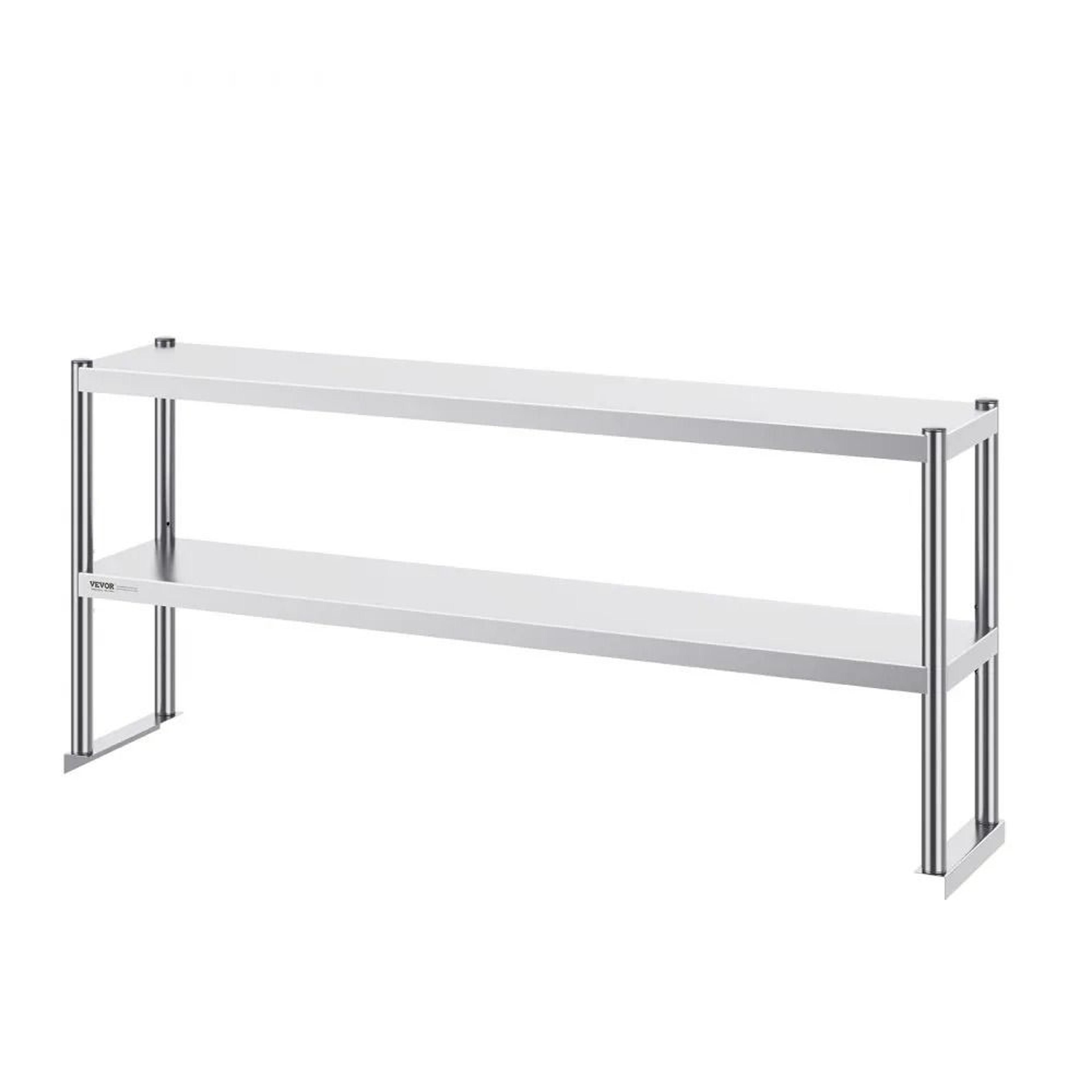 double tier stainless steel overshelf adjustable commercial kitchen work shelf 12 x 60 inch