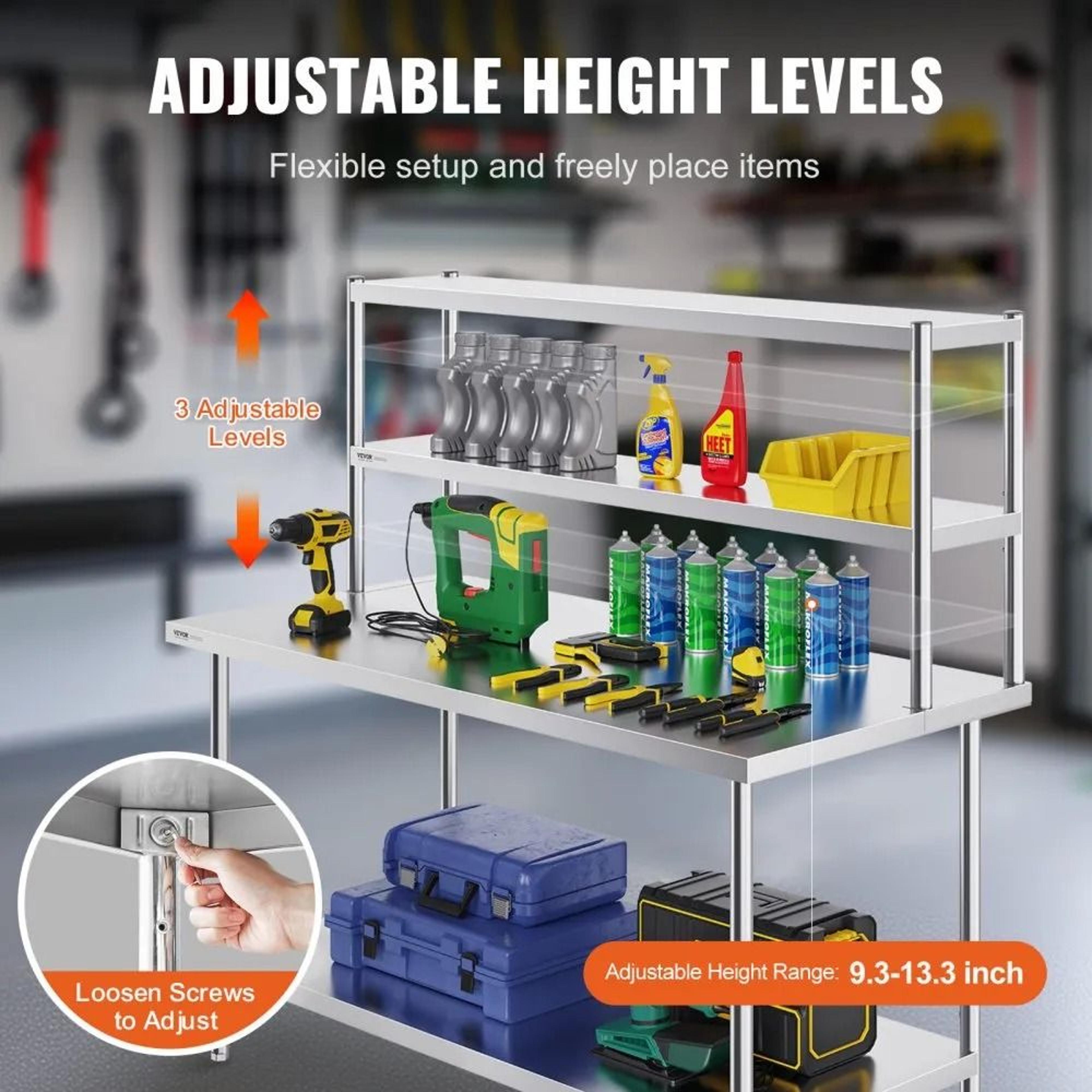 Double Tier Stainless Steel Overshelf Adjustable Commercial Kitchen Work Shelf 12 X 60 Inch 1