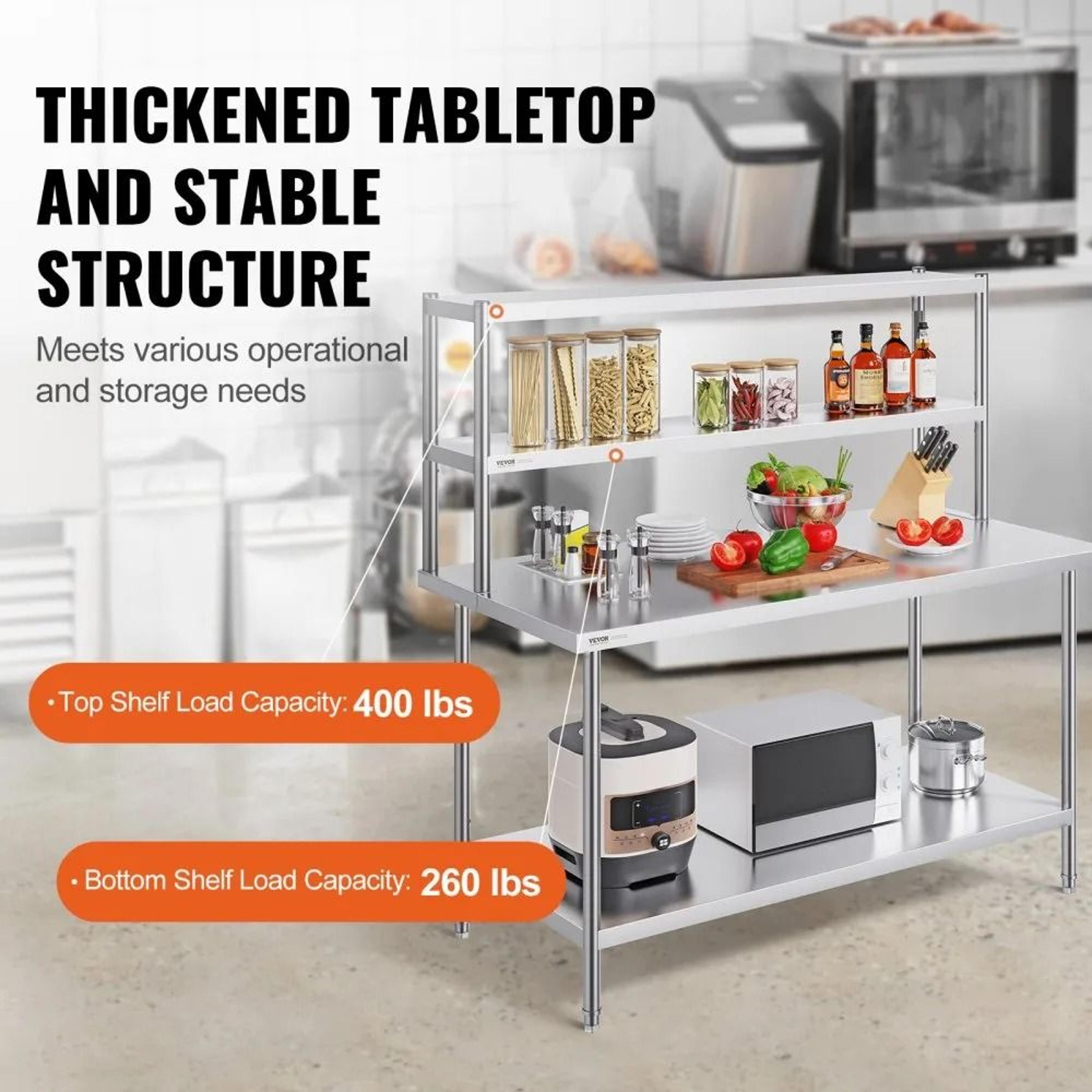 Double Tier Stainless Steel Overshelf Adjustable Commercial Kitchen Work Shelf 12 X 60 Inch 3