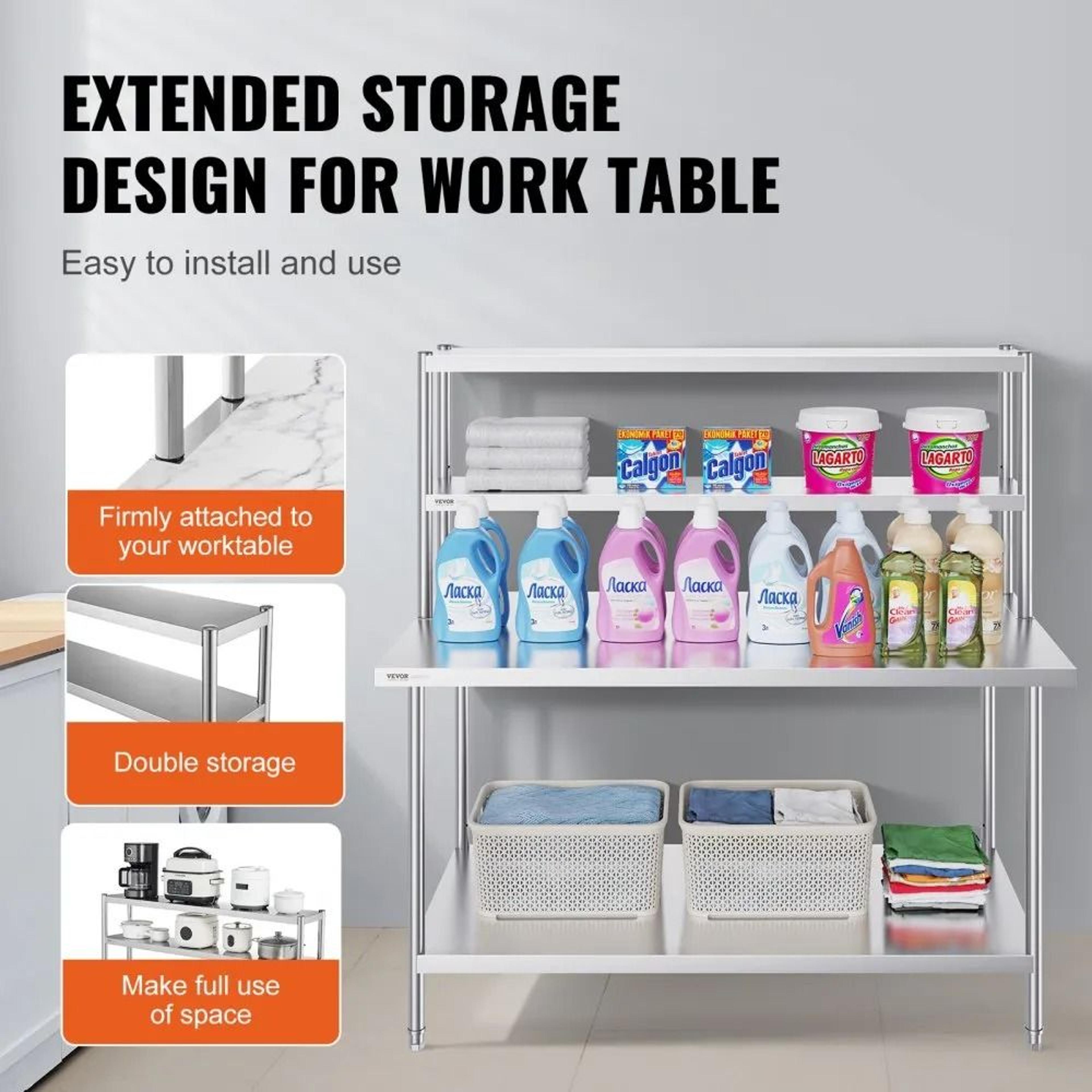 Double Tier Stainless Steel Overshelf Adjustable Commercial Kitchen Work Shelf 12 X 60 Inch 2