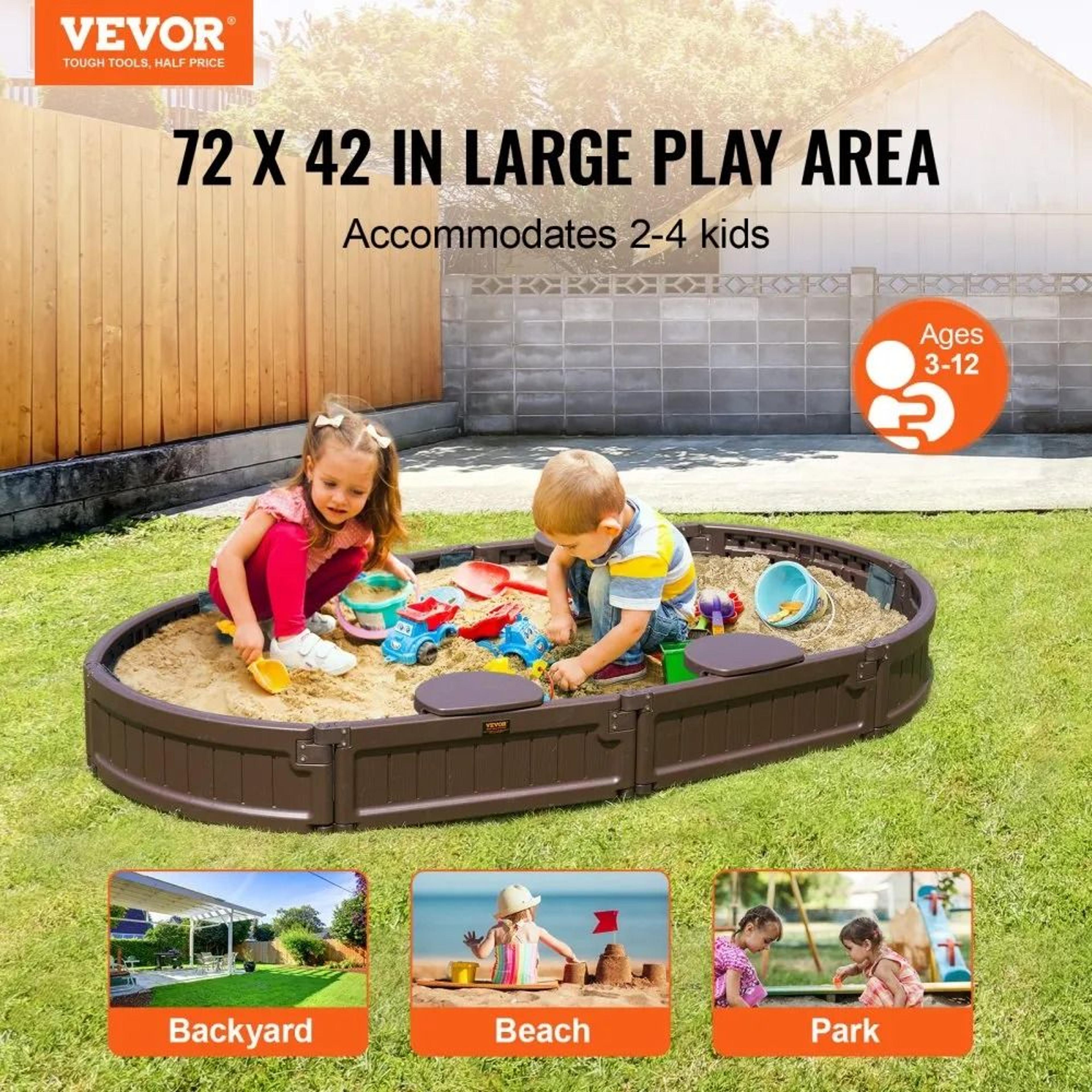 Kids Outdoor Sandbox With Cover And Seats HDPE Backyard Sand Pit With Bottom Liner 1