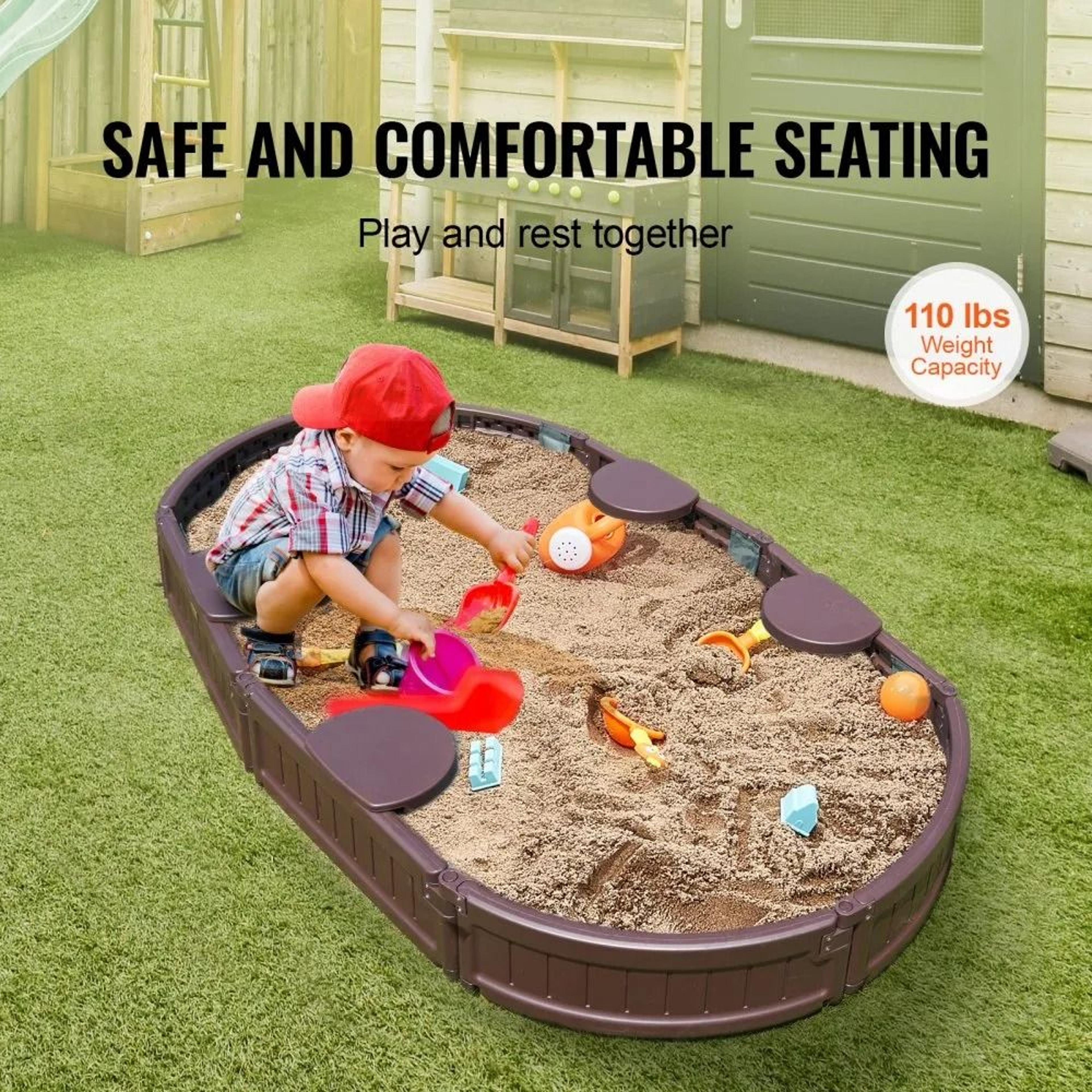 Kids Outdoor Sandbox With Cover And Seats HDPE Backyard Sand Pit With Bottom Liner 5