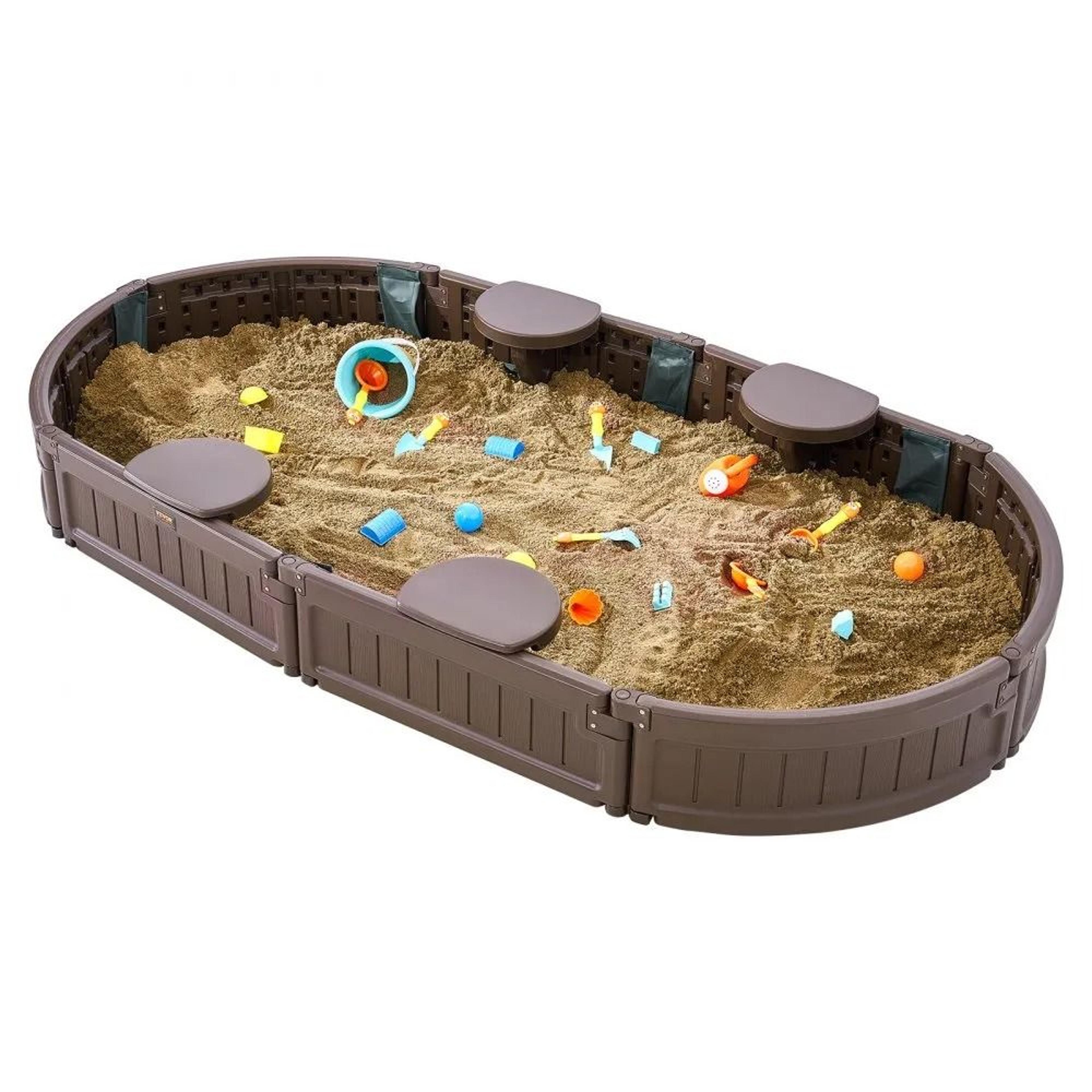Kids Outdoor Sandbox With Cover And Seats HDPE Backyard Sand Pit With Bottom Liner 7
