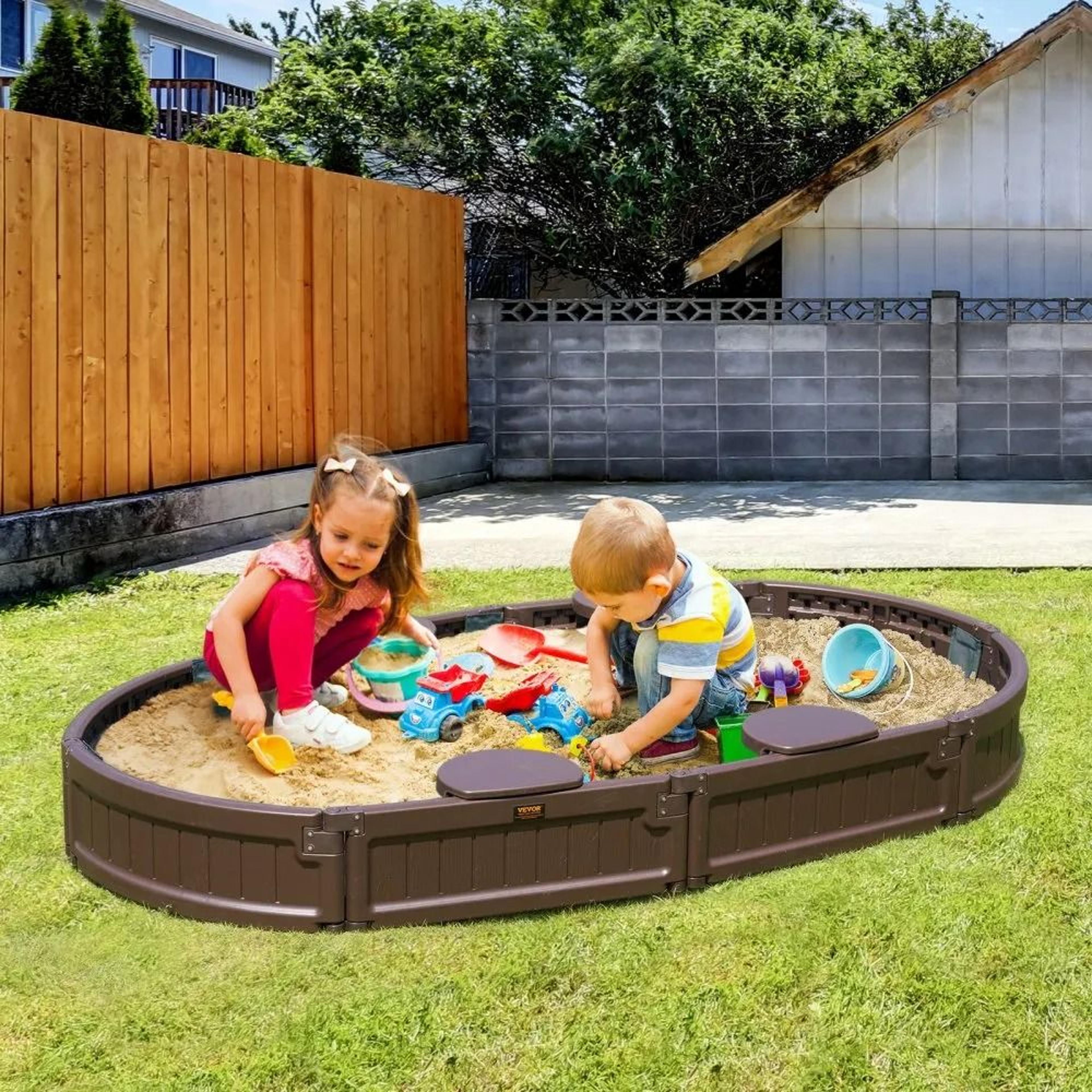 Kids Outdoor Sandbox With Cover And Seats HDPE Backyard Sand Pit With Bottom Liner 6