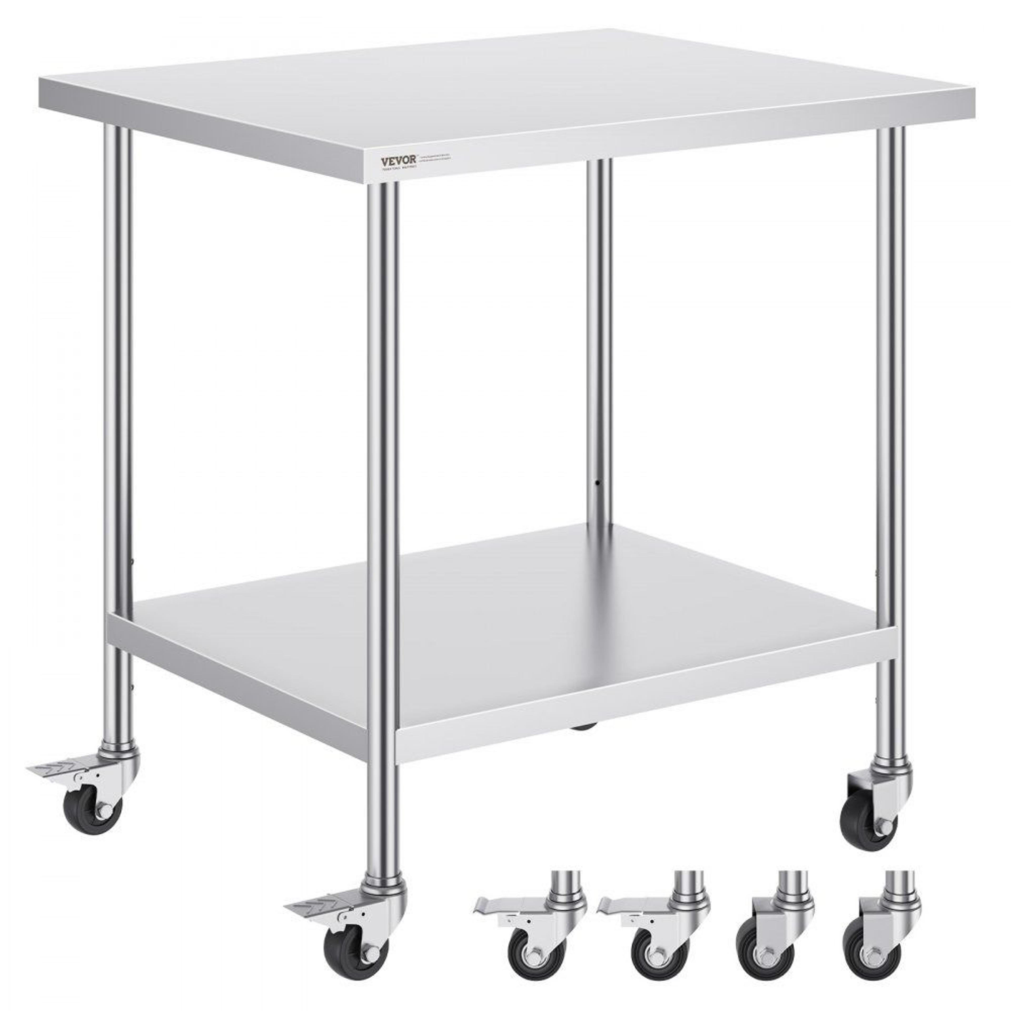stainless steel work table with wheels adjustable shelf commercial kitchen prep table