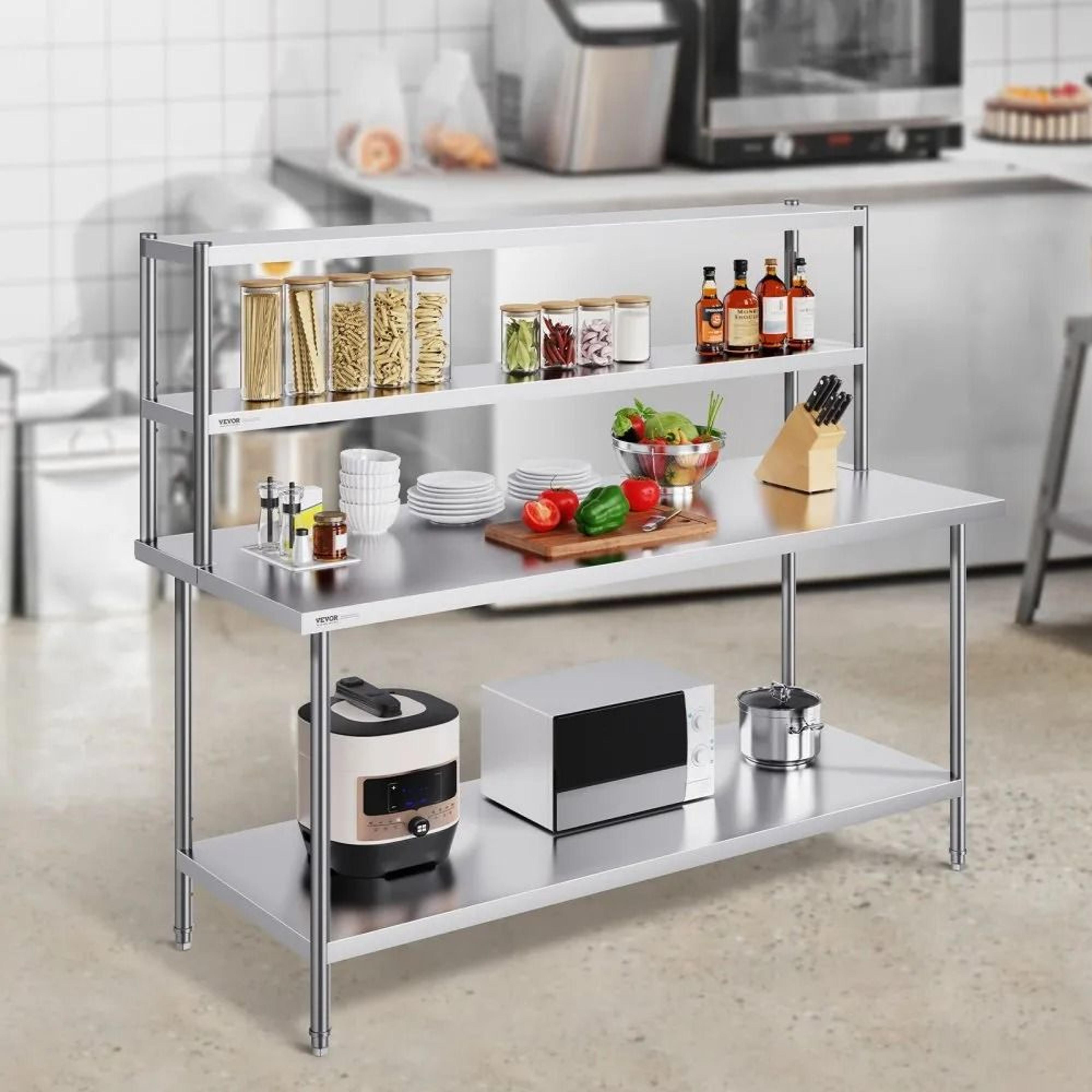Stainless Steel Double Tier Overshelf Adjustable Commercial Prep Table Shelf 4
