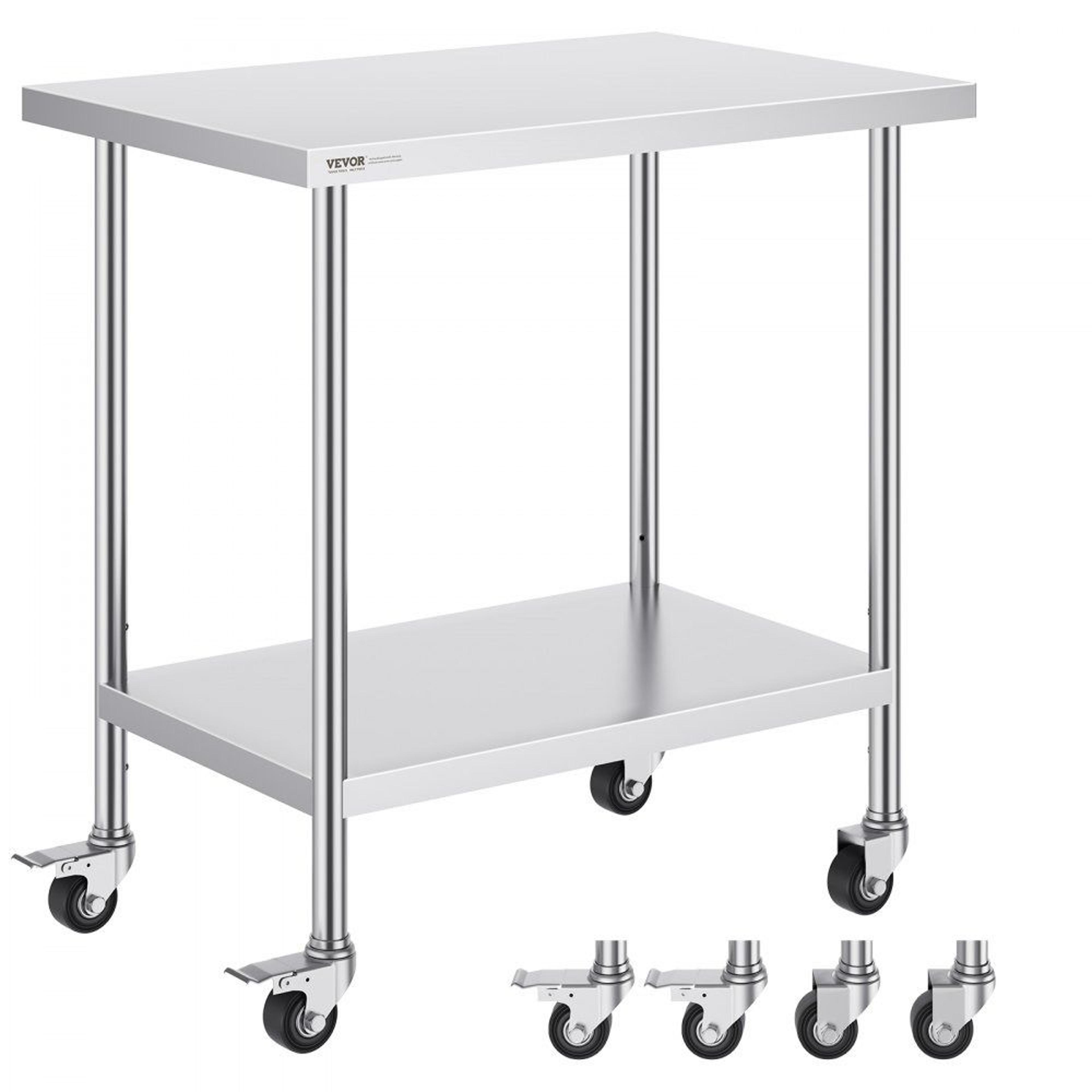 stainless steel work table with wheels adjustable commercial kitchen prep table 24 x 36 inch
