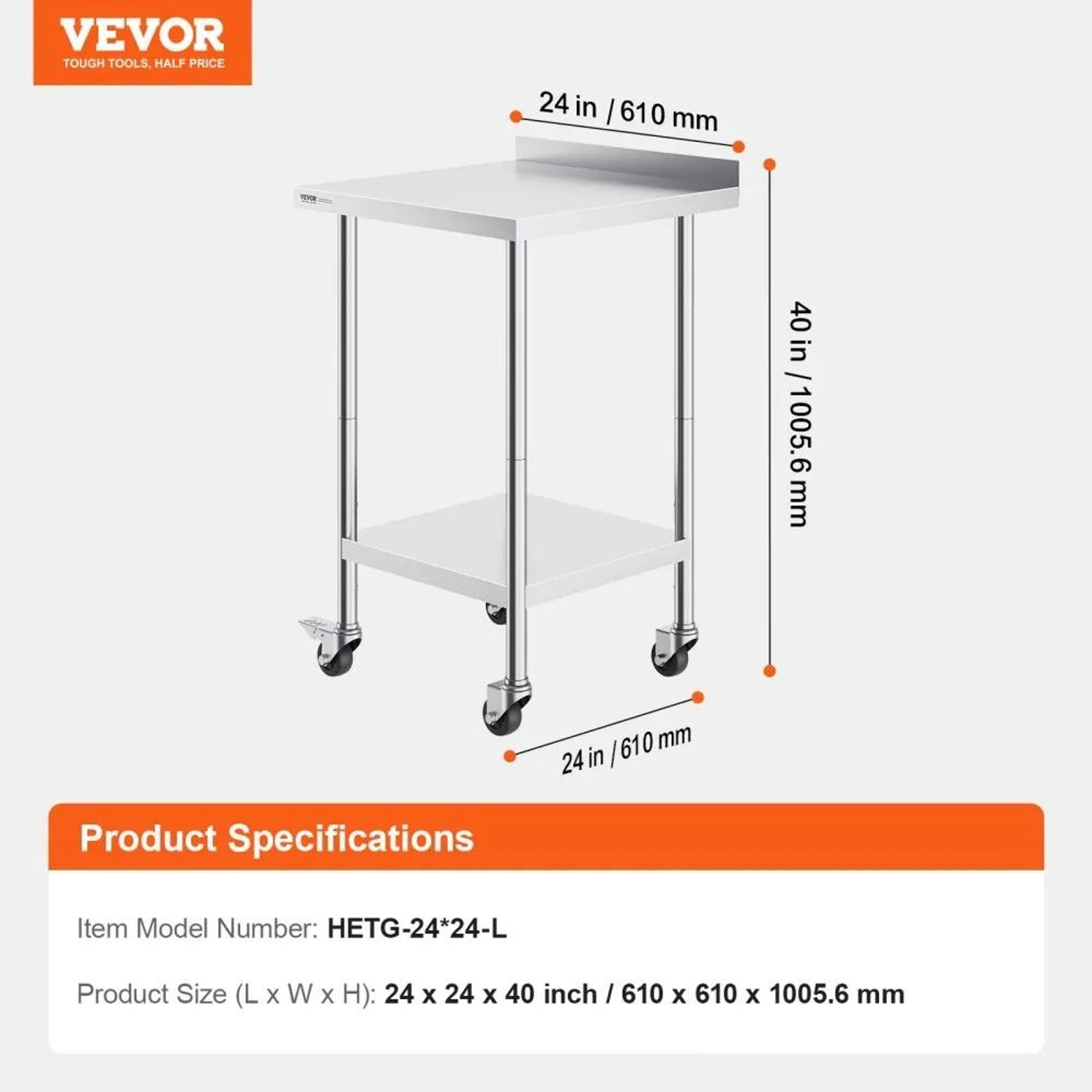 24 X 24 Stainless Steel Work Table With Casters And Adjustable Shelf 7