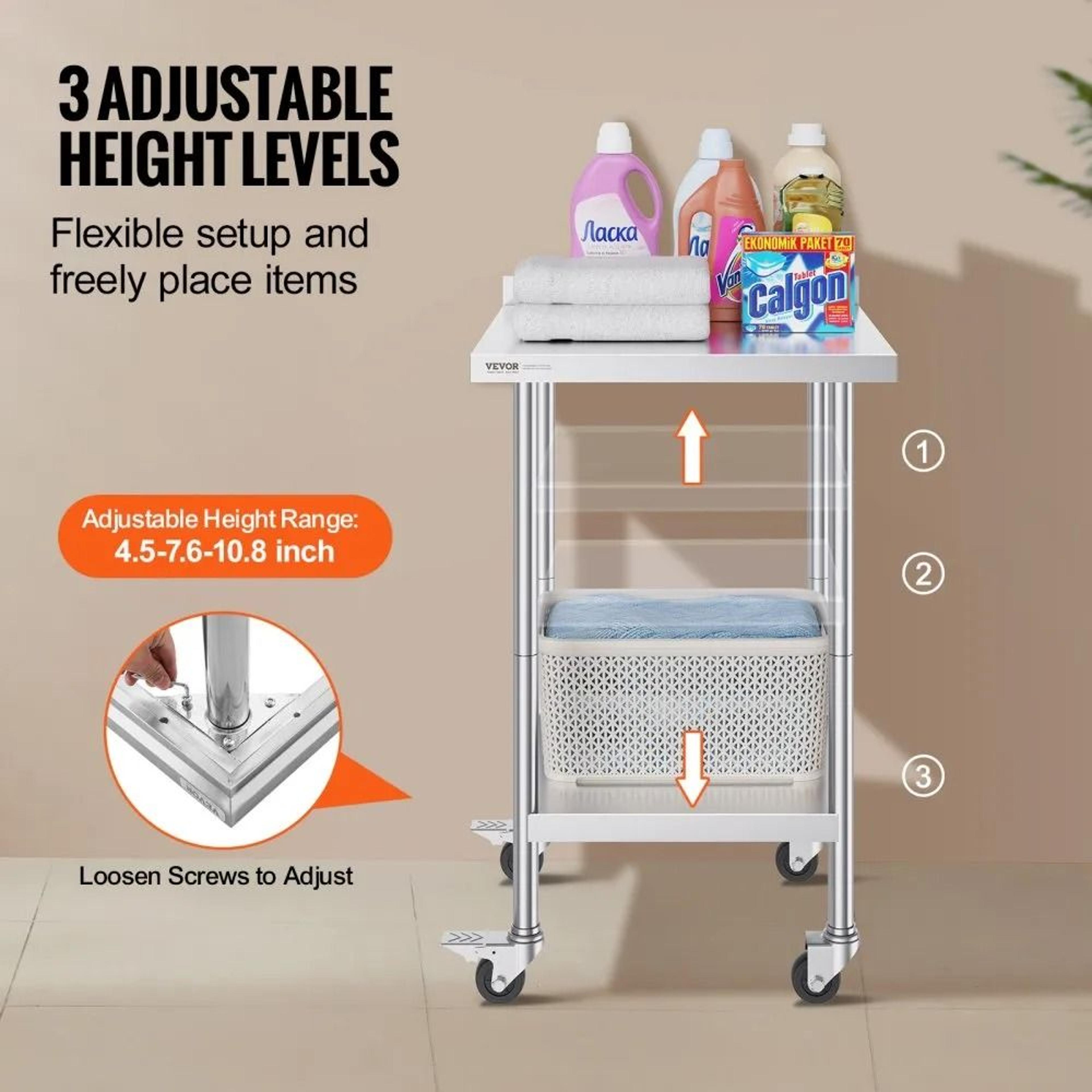 24 X 24 Stainless Steel Work Table With Casters And Adjustable Shelf 2