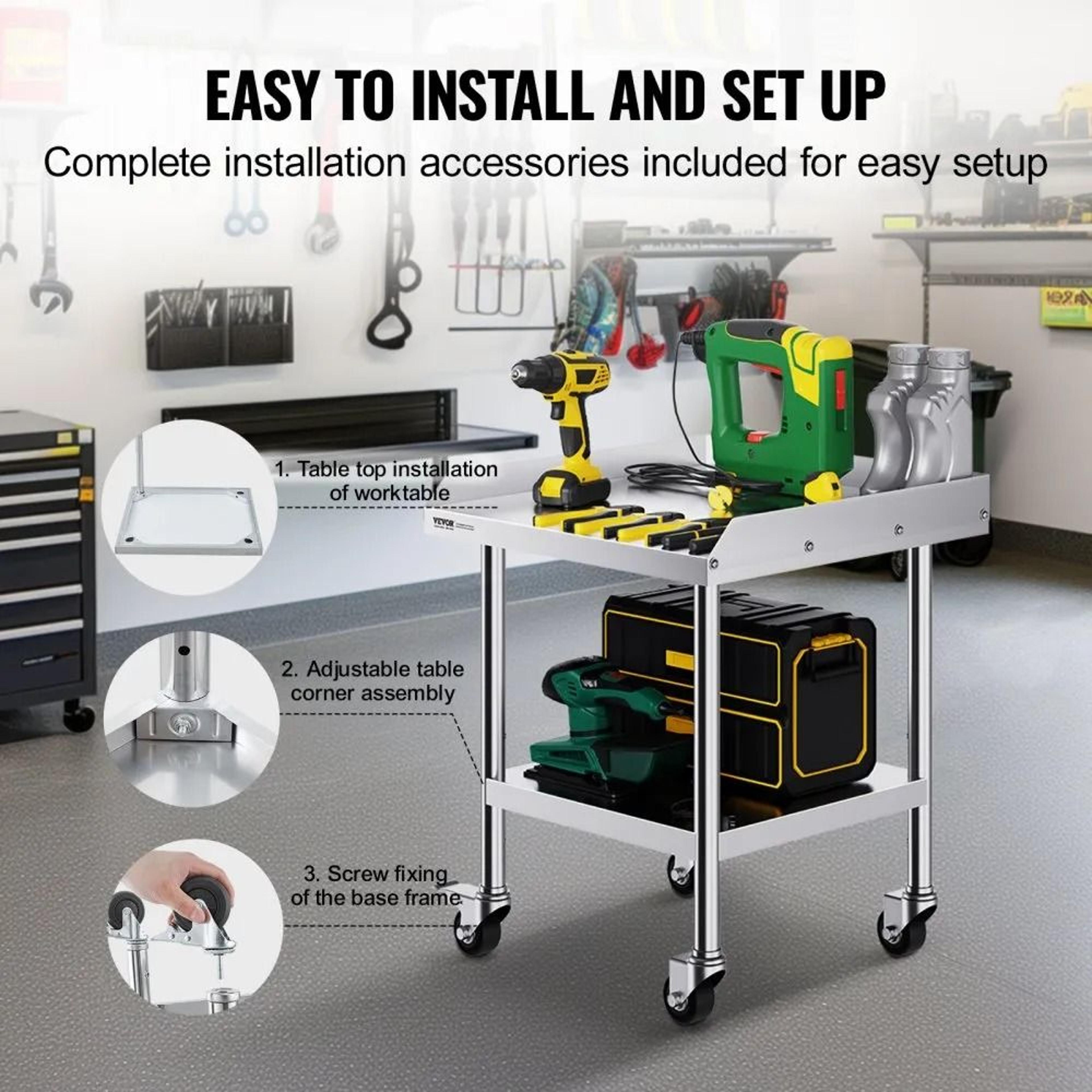 Stainless Steel Commercial Prep Table With Wheels And Adjustable Shelf 5