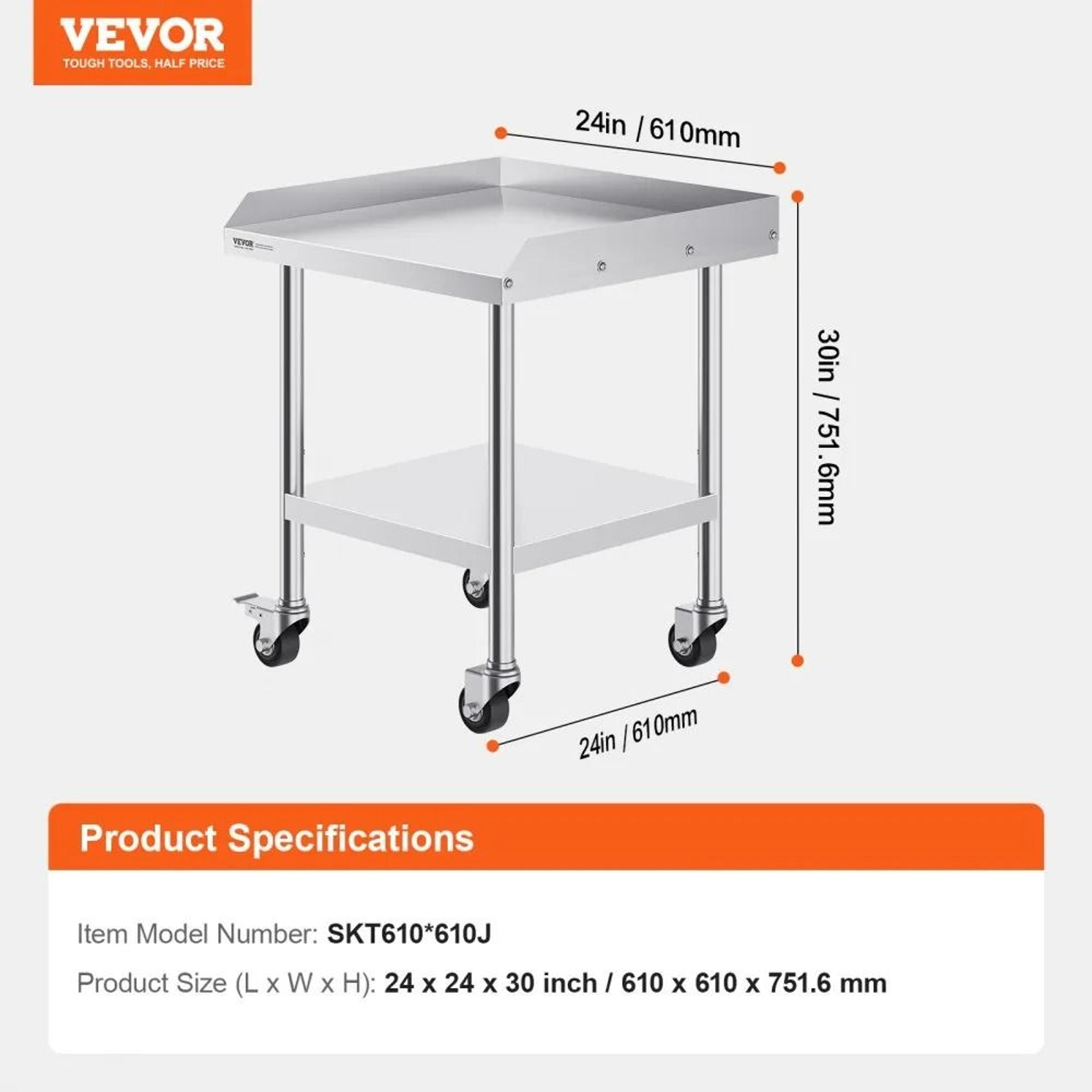 Stainless Steel Commercial Prep Table With Wheels And Adjustable Shelf 4