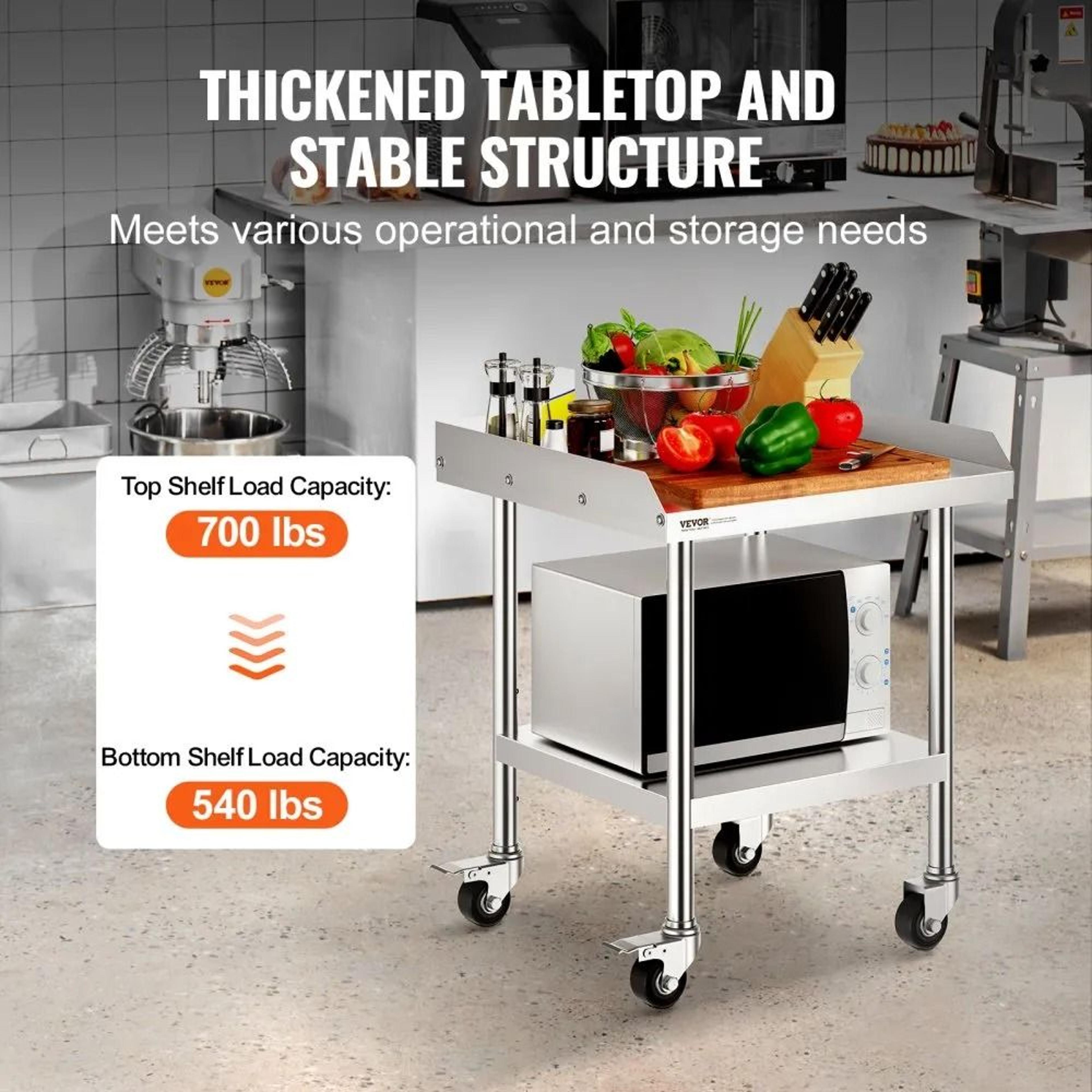Stainless Steel Commercial Prep Table With Wheels And Adjustable Shelf 7