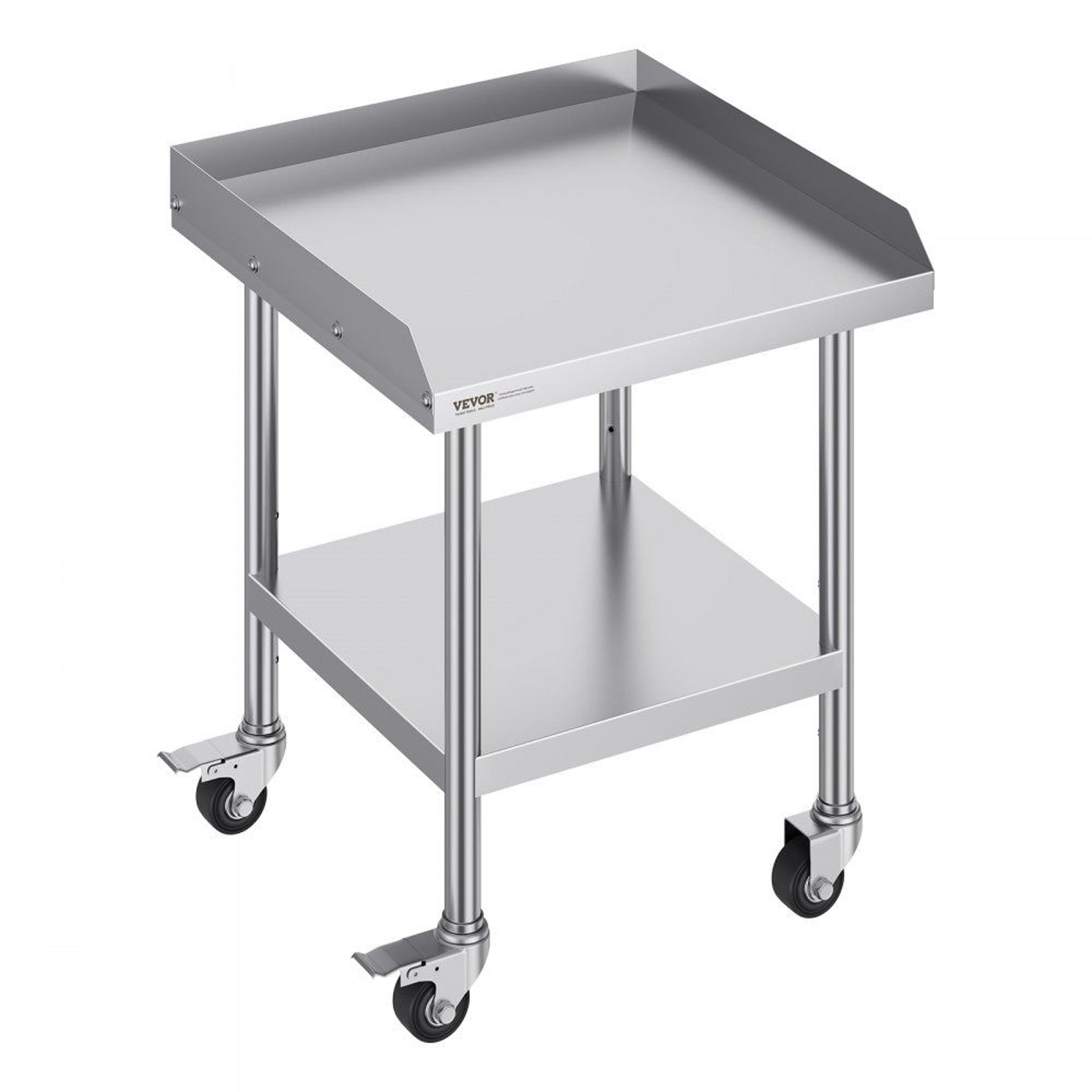 stainless steel commercial prep table with wheels and adjustable shelf