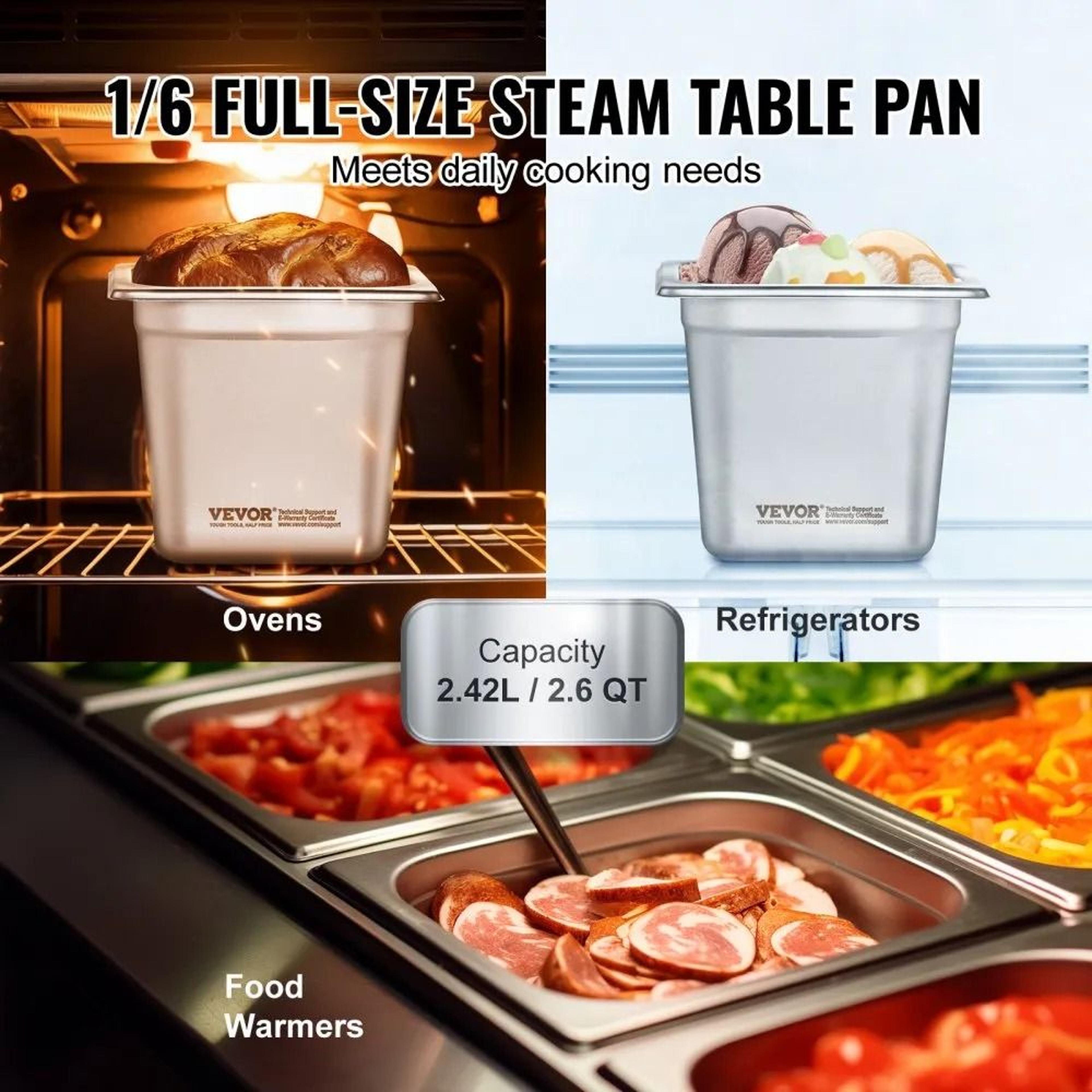 6 Pack Stainless Steel Hotel Pans 16 Size Anti Jam Steam Table Pans 6 Inch Deep 5