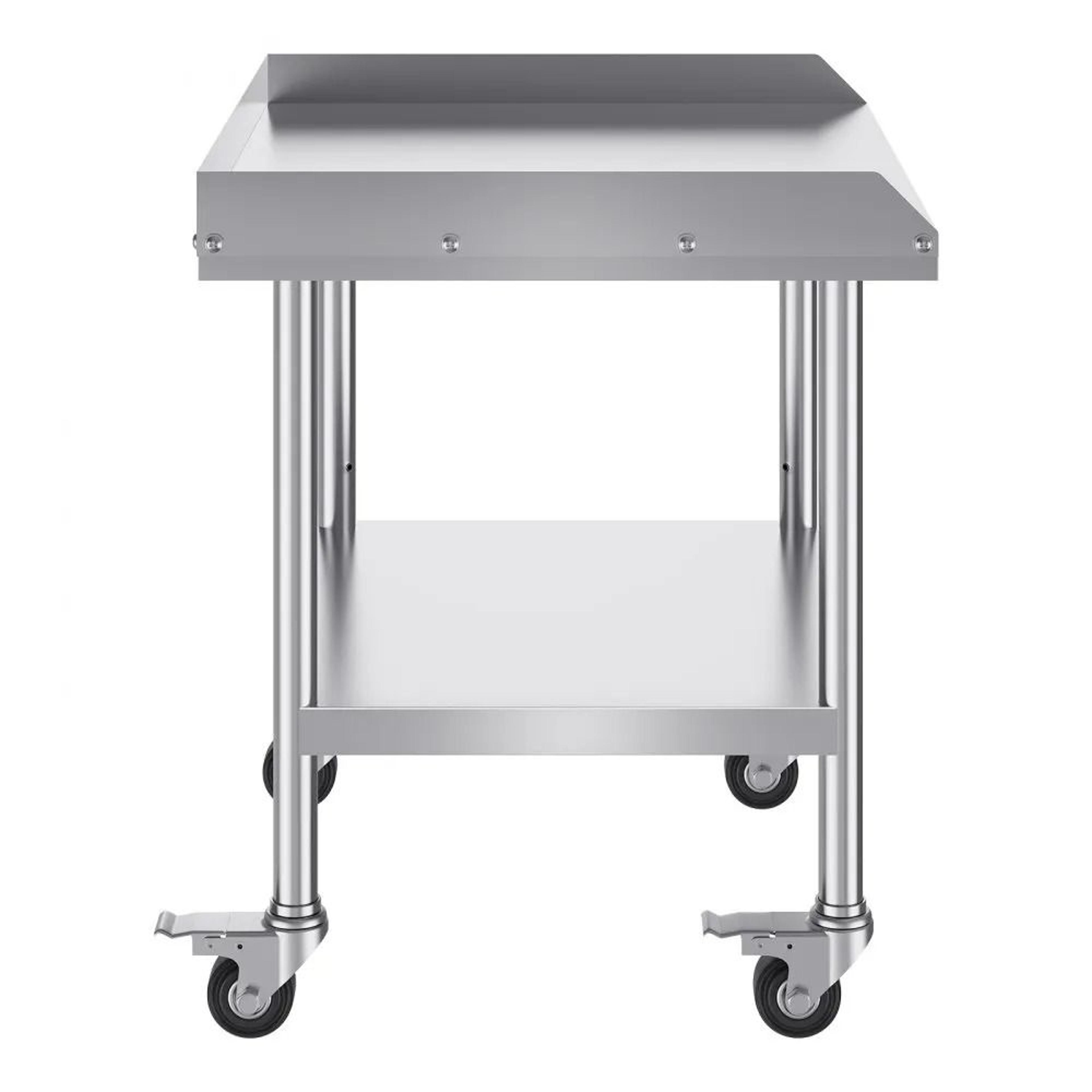 Stainless Steel Work Table With Wheels Adjustable Shelf And 3 Sided Backsplash 8