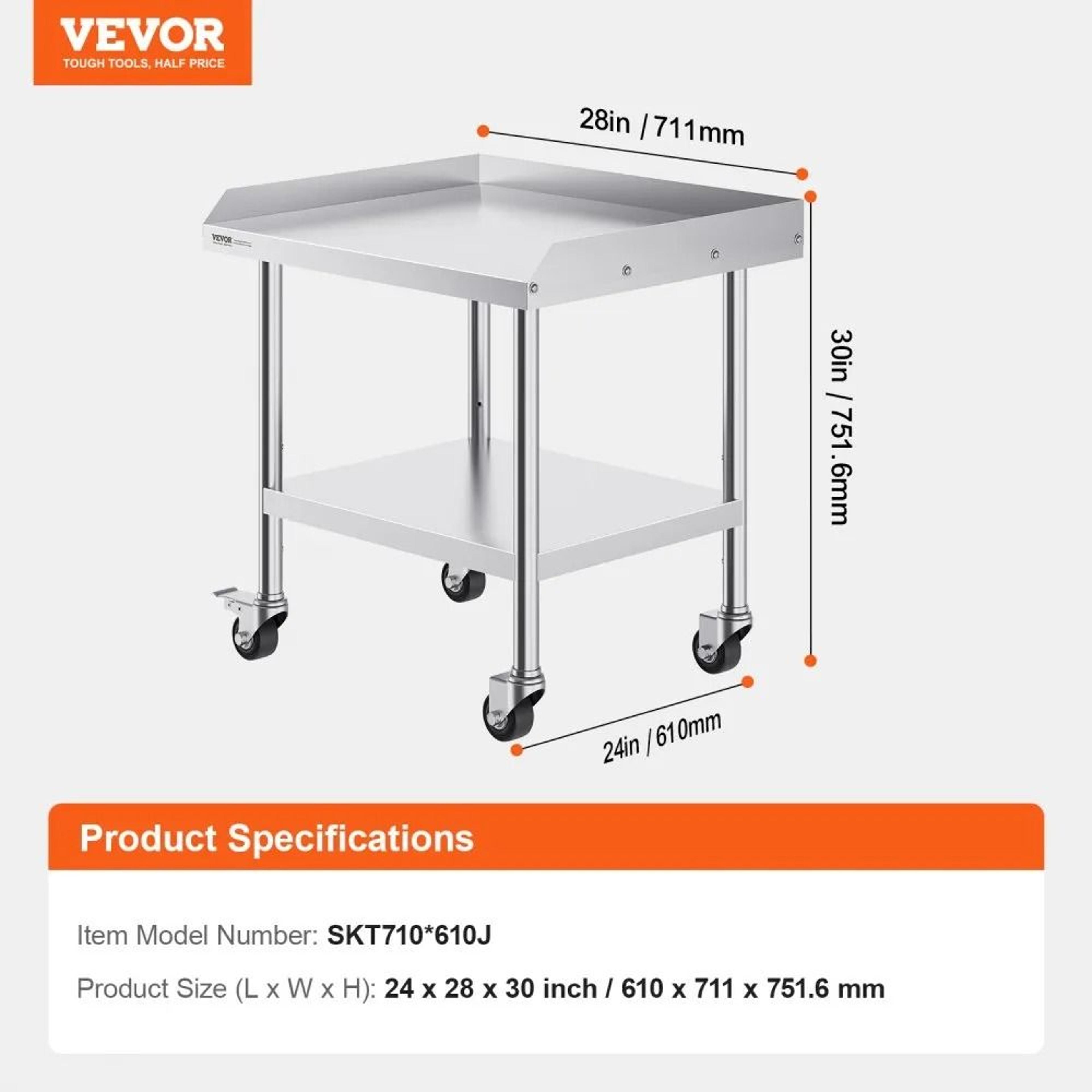 Stainless Steel Work Table With Wheels Adjustable Shelf And 3 Sided Backsplash 7