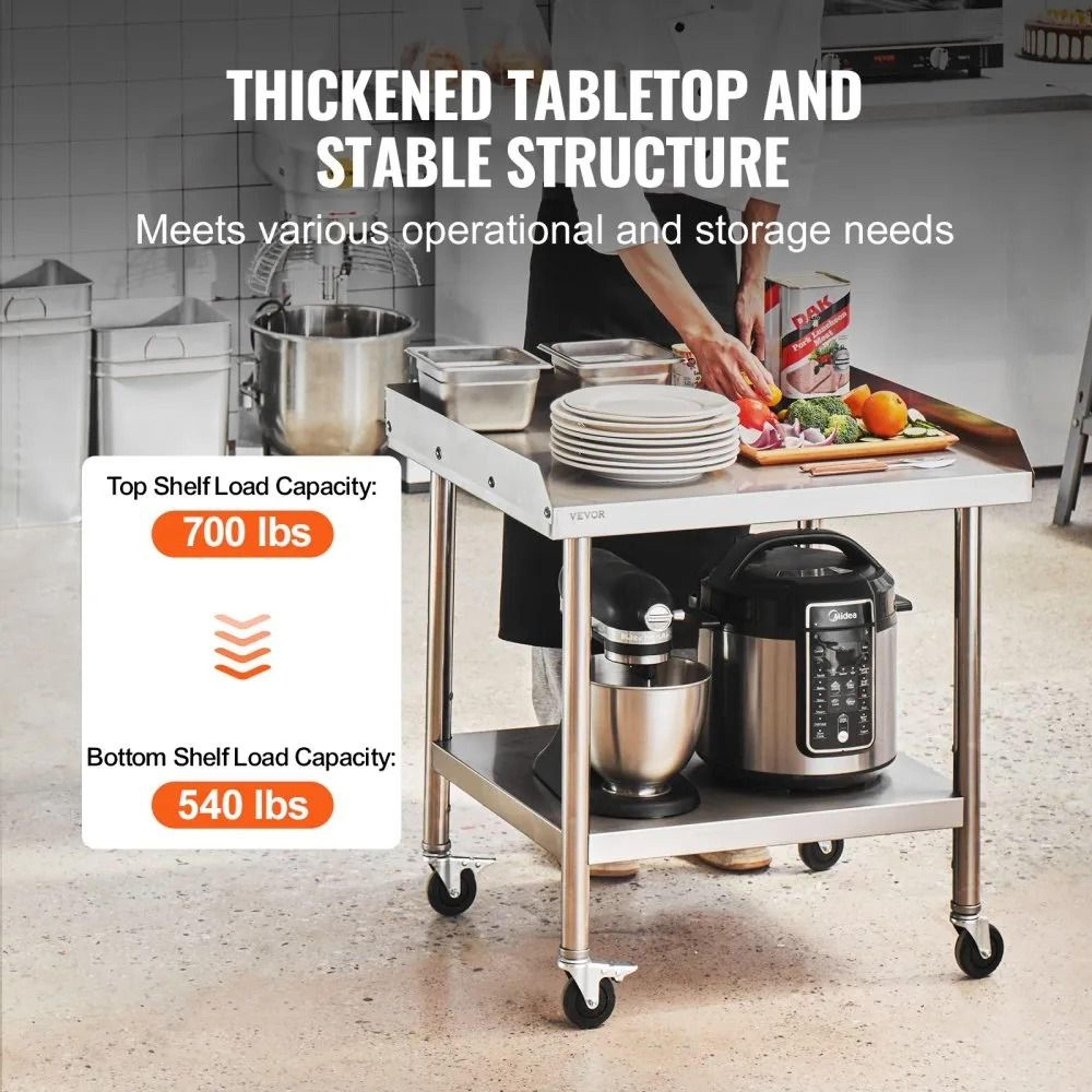 Stainless Steel Work Table With Wheels Adjustable Shelf And 3 Sided Backsplash 5