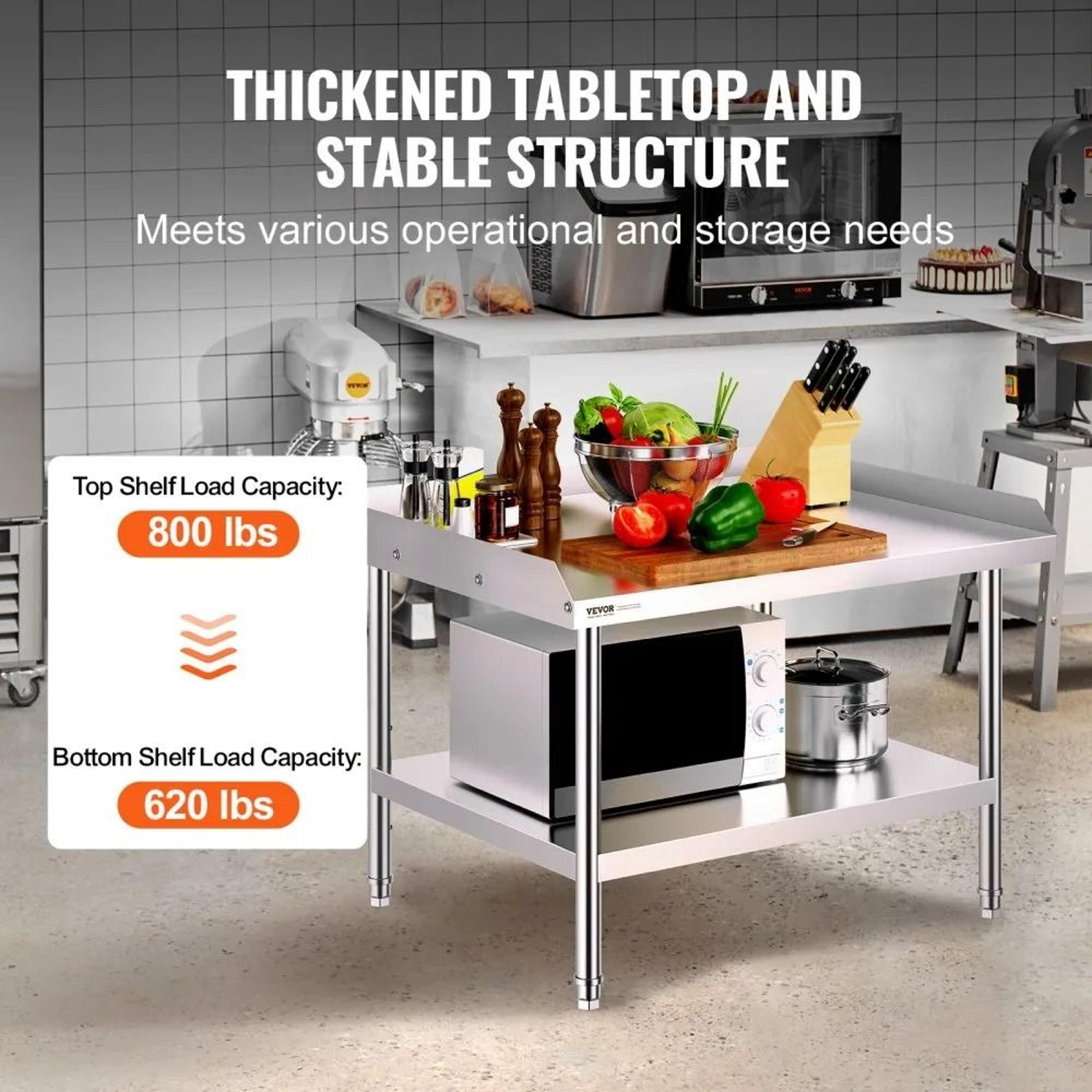 Heavy Duty Stainless Steel Work Table With Adjustable Shelf And 3 Sided Backsplash 4