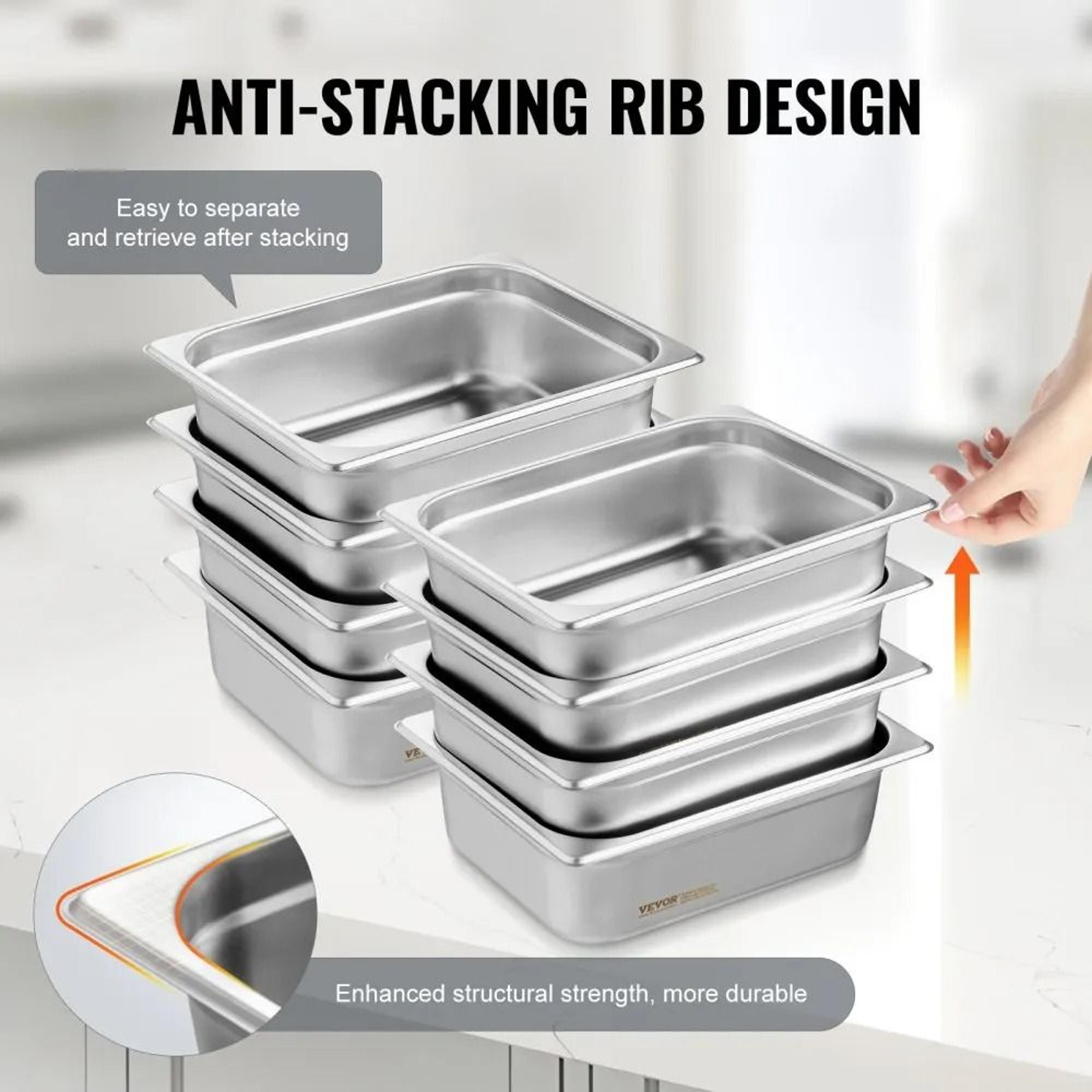 Half Size Hotel Pans With Lids Anti Jam Stainless Steel Steam Table Pans 8 Pack 5