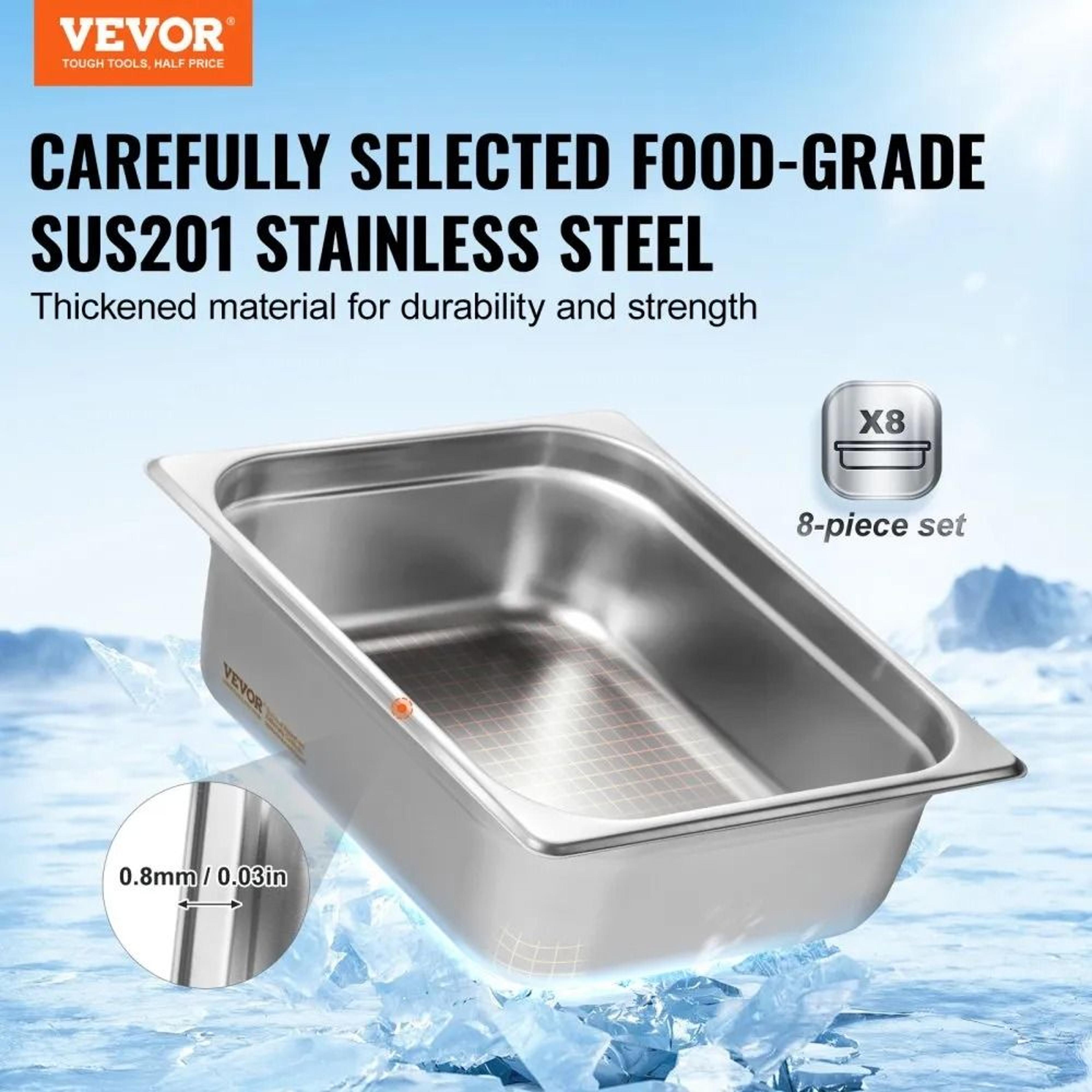 Half Size Hotel Pans With Lids Anti Jam Stainless Steel Steam Table Pans 8 Pack 1